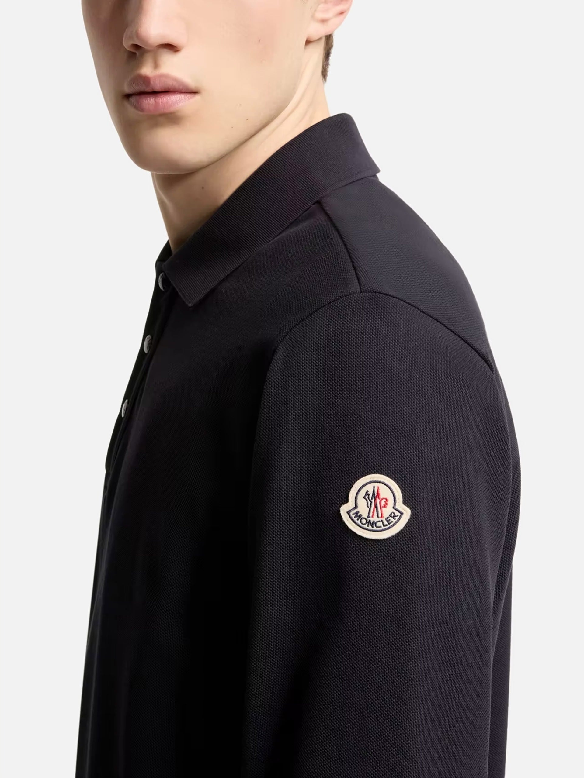 MONCLER - Langarm-Poloshirt aus Baumwollpiqué für Herren