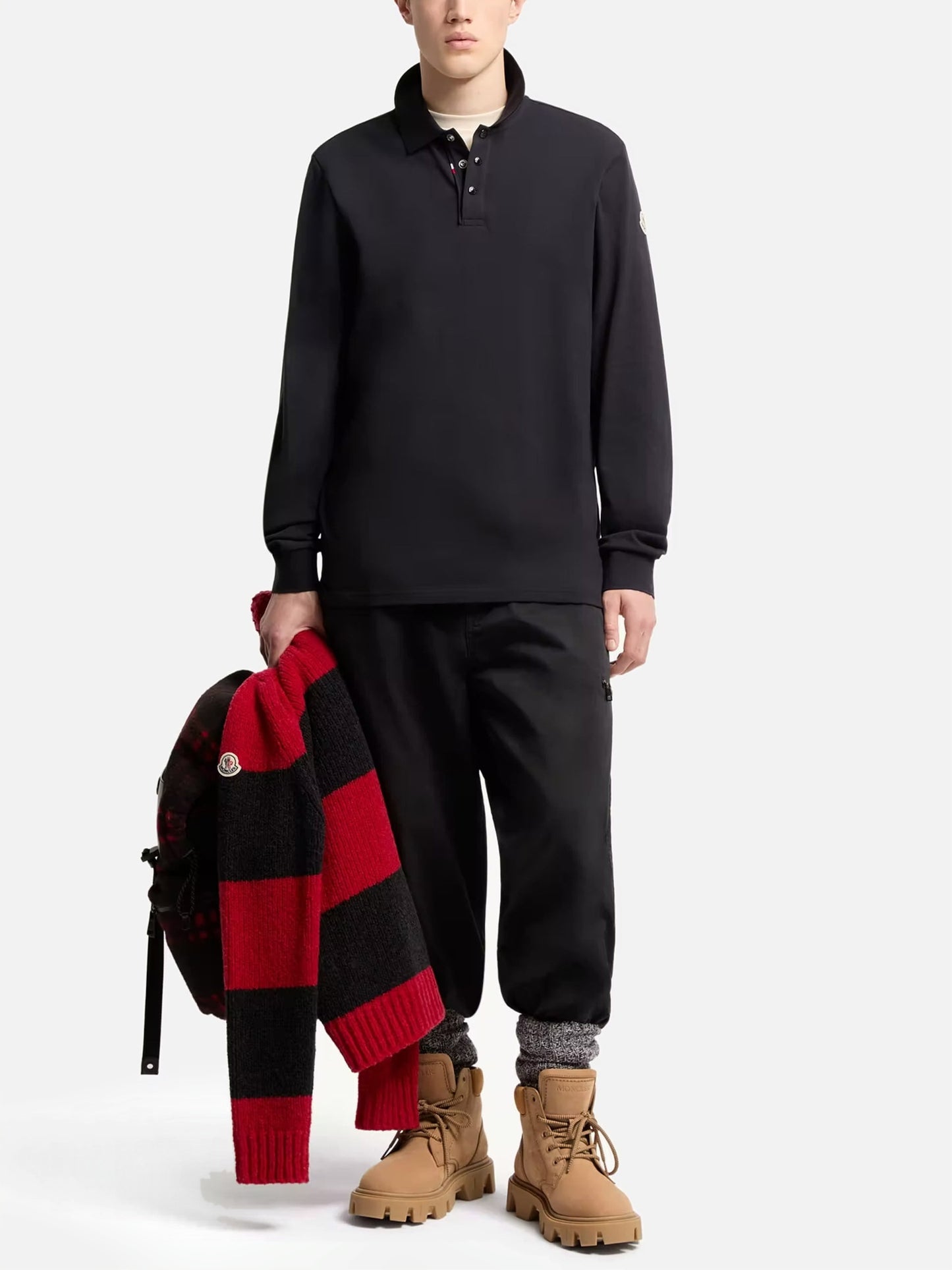 MONCLER - Langarm-Poloshirt aus Baumwollpiqué für Herren