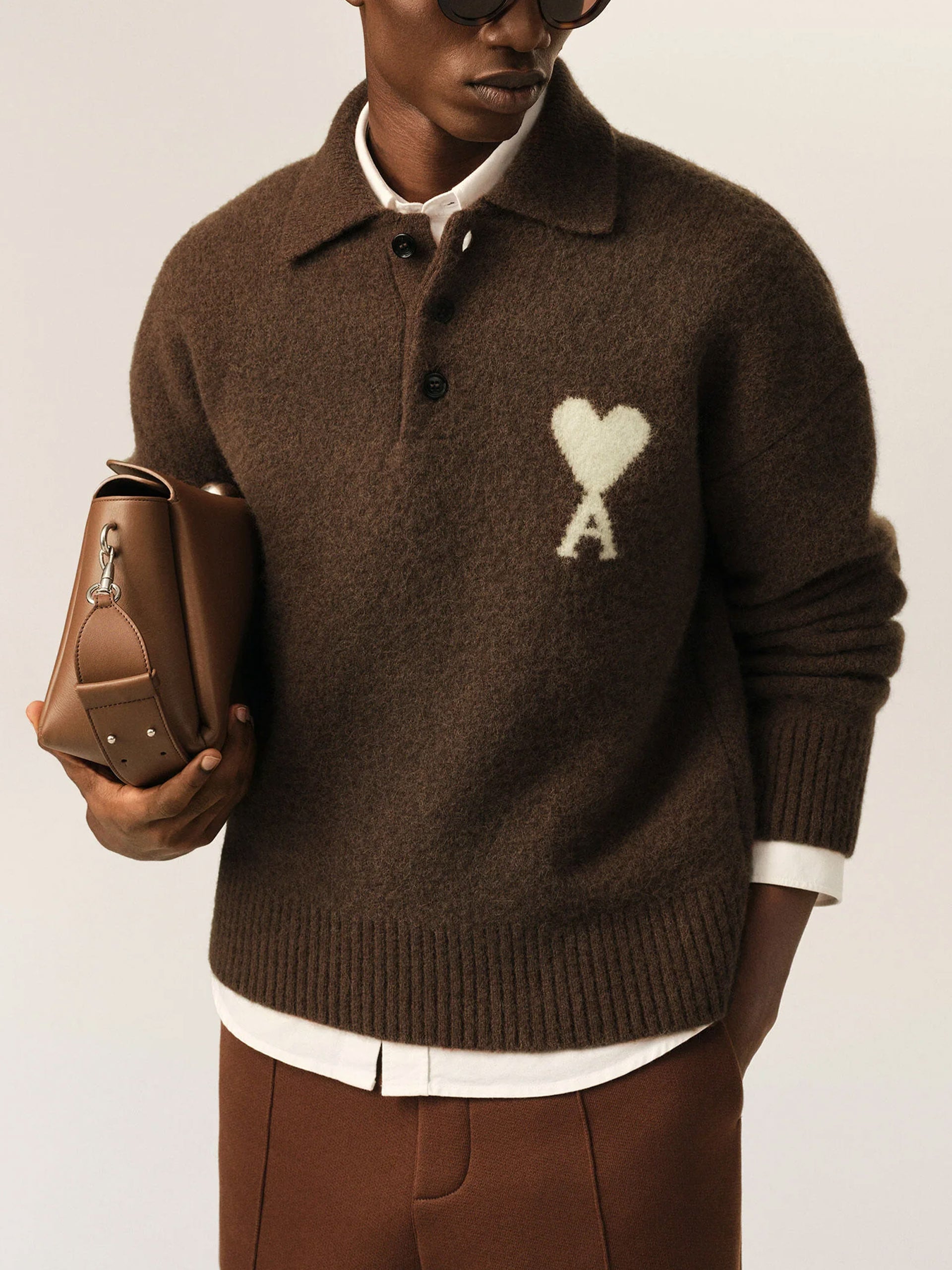AMI PARIS - Polo-Pullover Ami De Coeur aus Alpakastrick