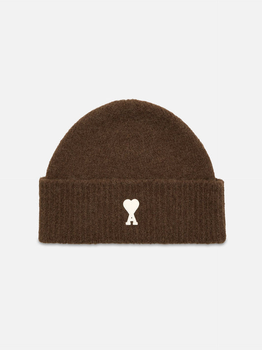 Ami Paris – Beanie Ami De Coeur aus Alpaka-Strick Braun / Weiß - Brown / White
