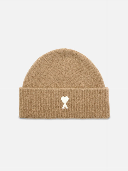 Ami Paris – Beanie Ami De Coeur aus Alpaka-Strick Beige / Weiß - Beige / White