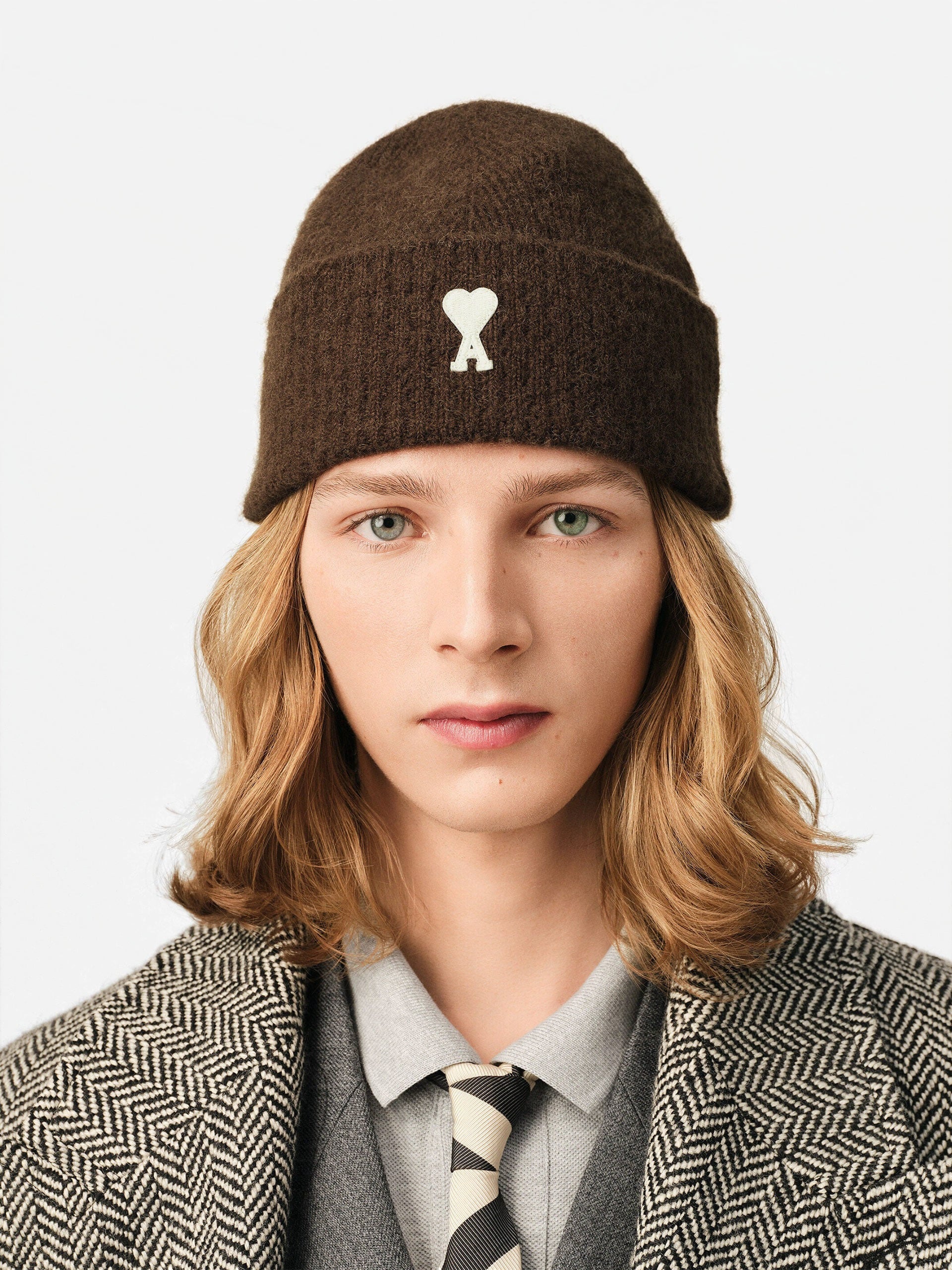 Ami Paris – Beanie Ami De Coeur aus Alpaka-Strick Braun / Weiß - Brown / White