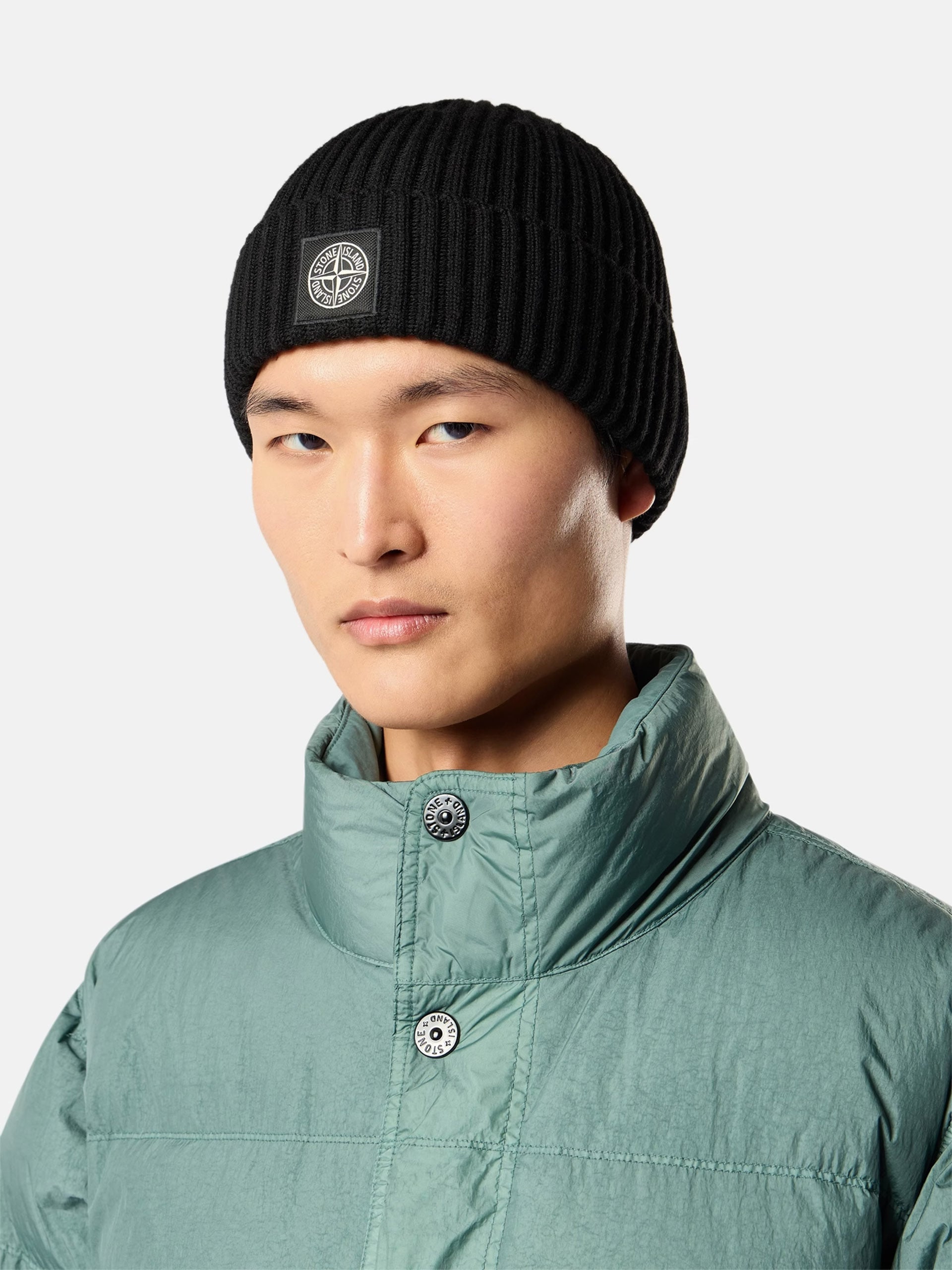Stone Island – Beanie aus Wolle mit Kompass-Patch Schwarz - Black