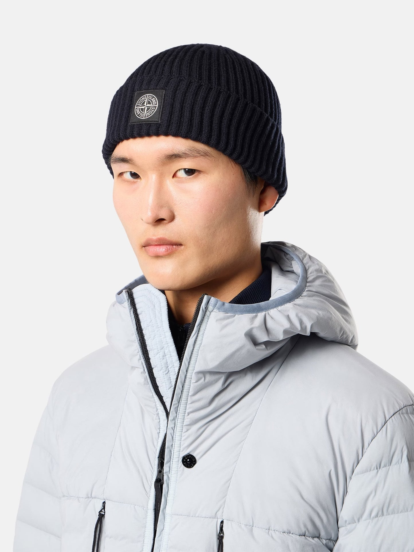 Stone Island – Beanie aus Wolle mit Kompass-Patch Navyblau - Navy blue