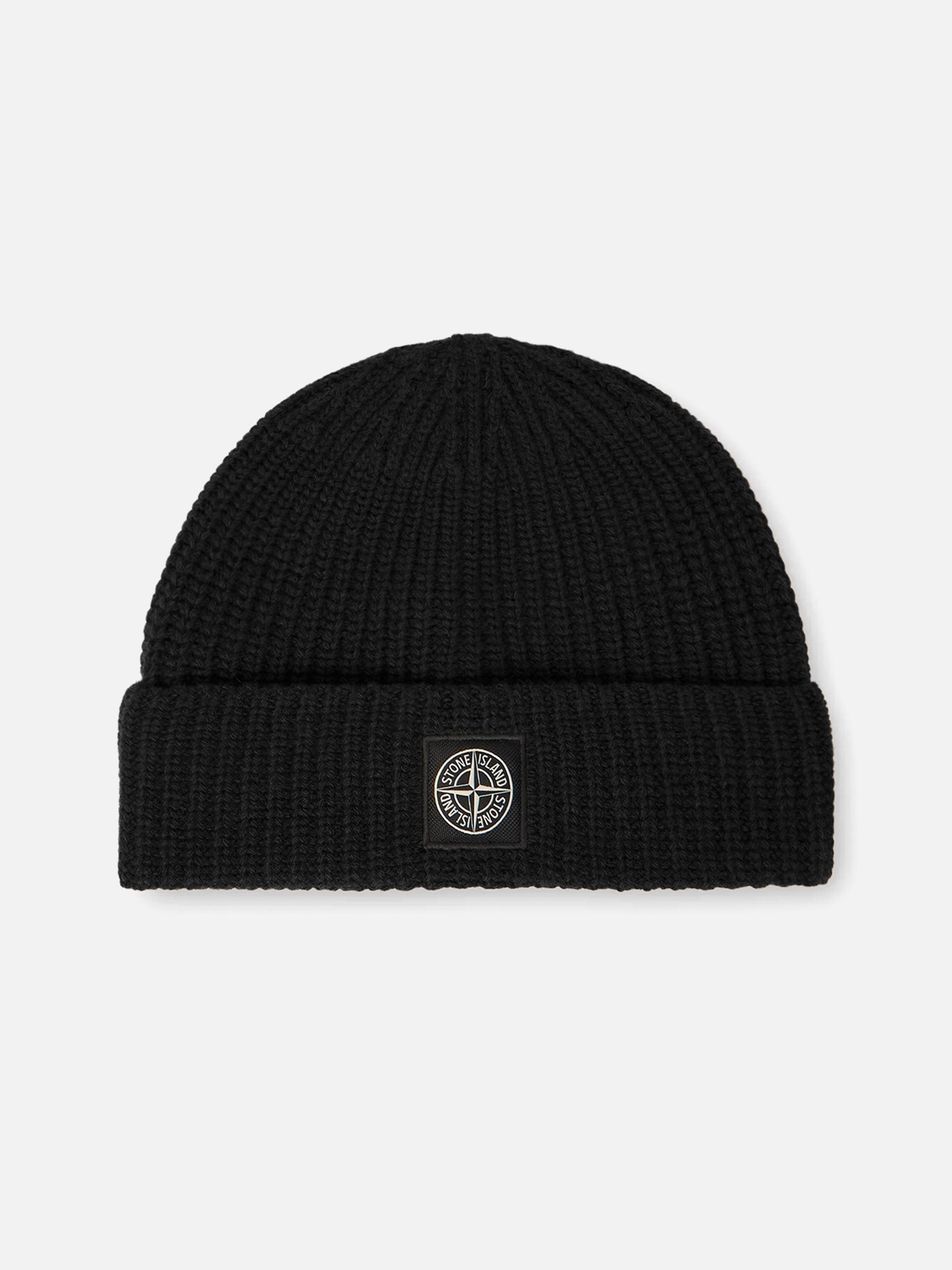 Stone Island – Mütze aus Wolle mit Kompass-Patch Schwarz - Black