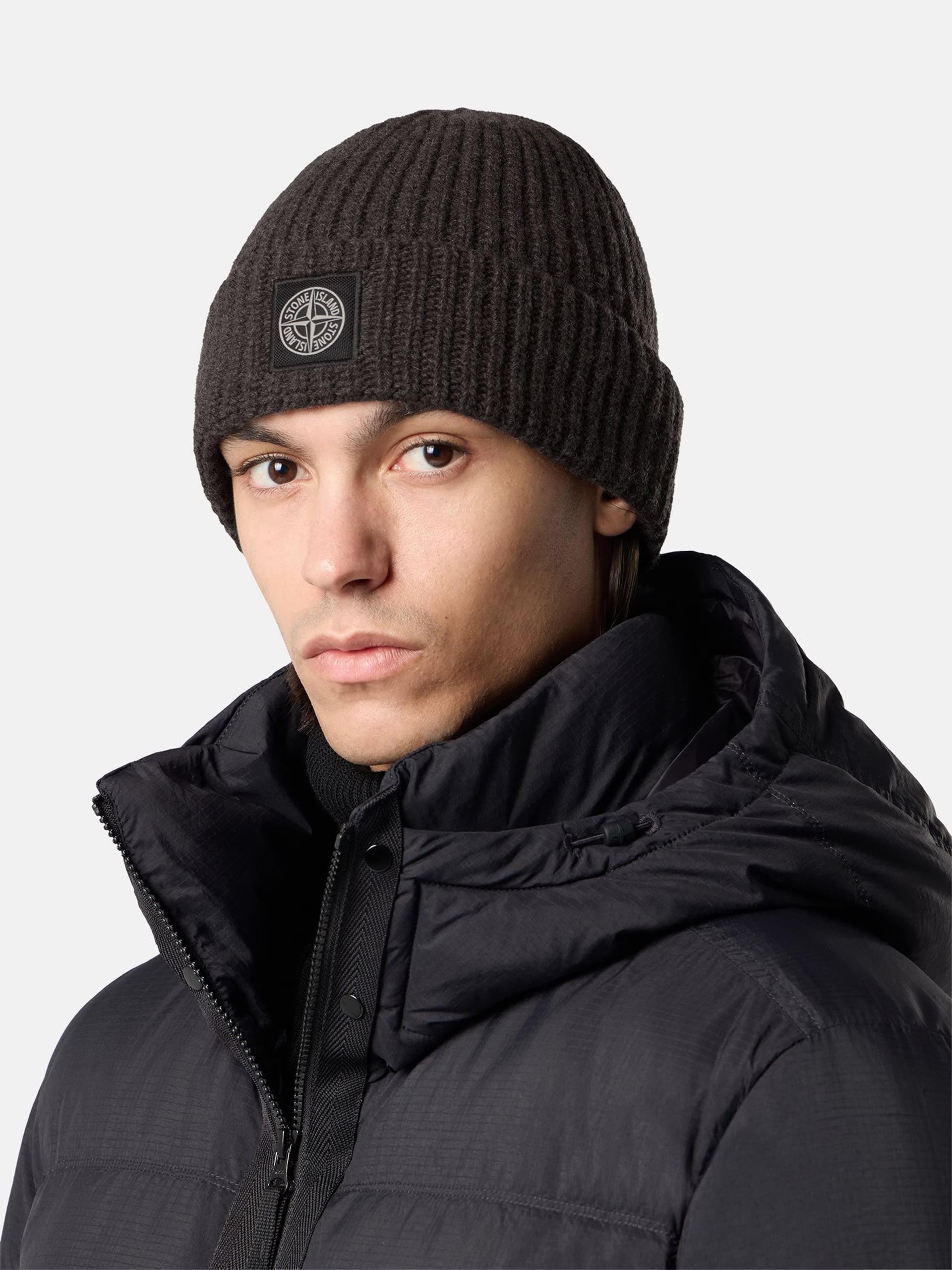 Stone Island – Mütze aus Wolle mit Kompass-Patch Anthrazitgrau - Anthracite Grey