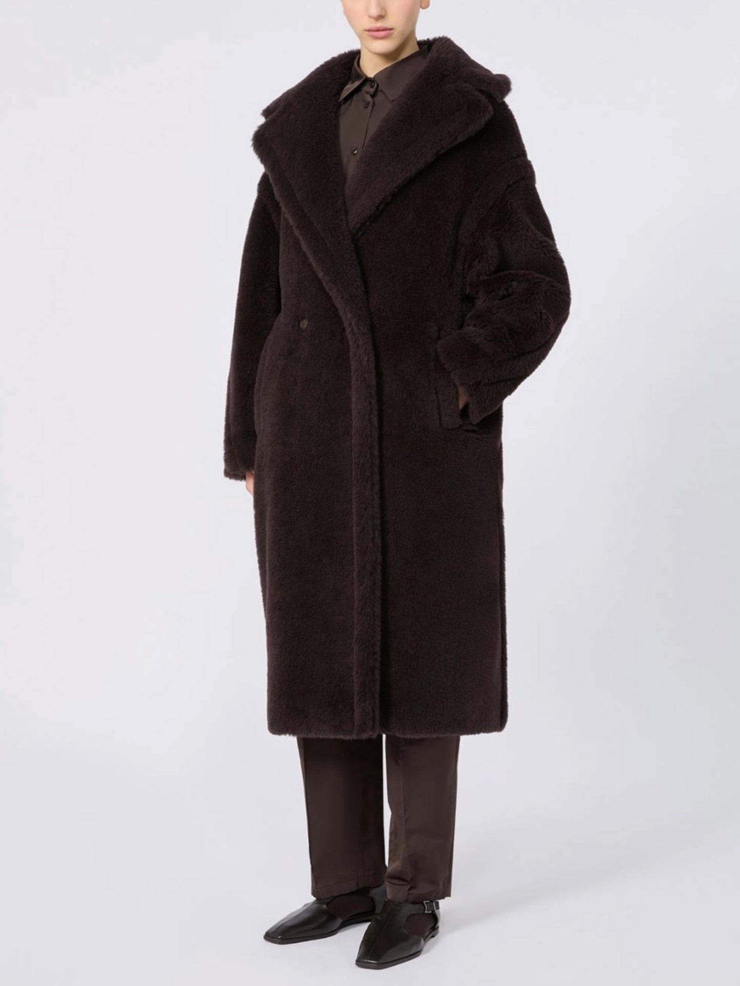 Max mara Tedgirl Icon Mantel aus Alpaka-Woll-Teddy für Damen Dunkelbraun