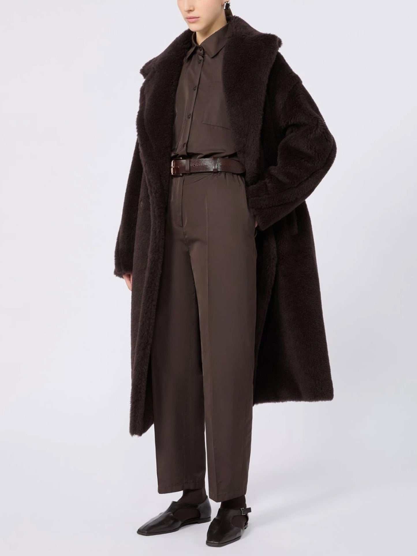 Max mara Tedgirl Icon Mantel aus Alpaka-Woll-Teddy für Damen Dunkelbraun