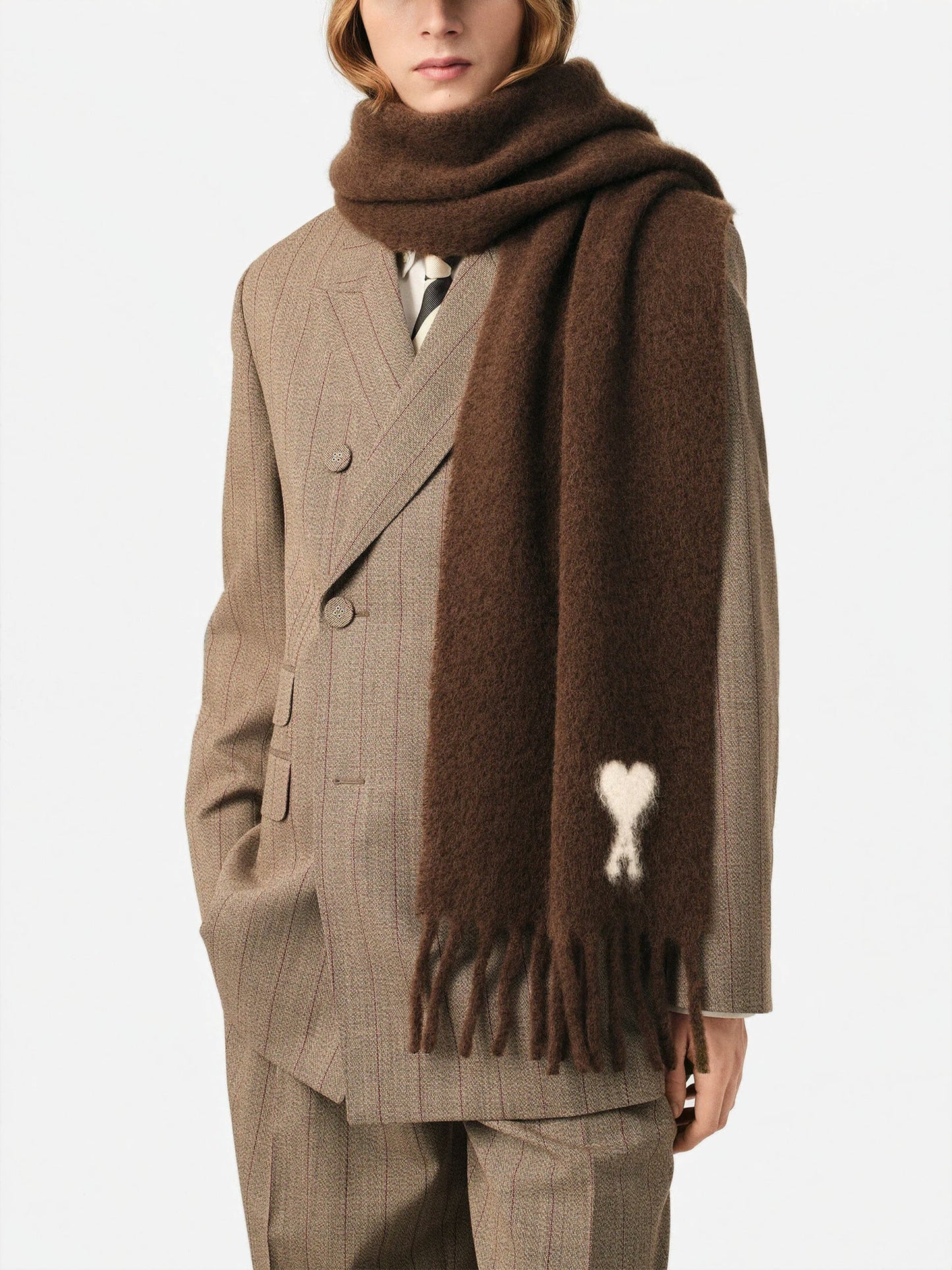 Ami paris Oversized-Schal Ami de Coeur aus Alpaka Braun / Weiß