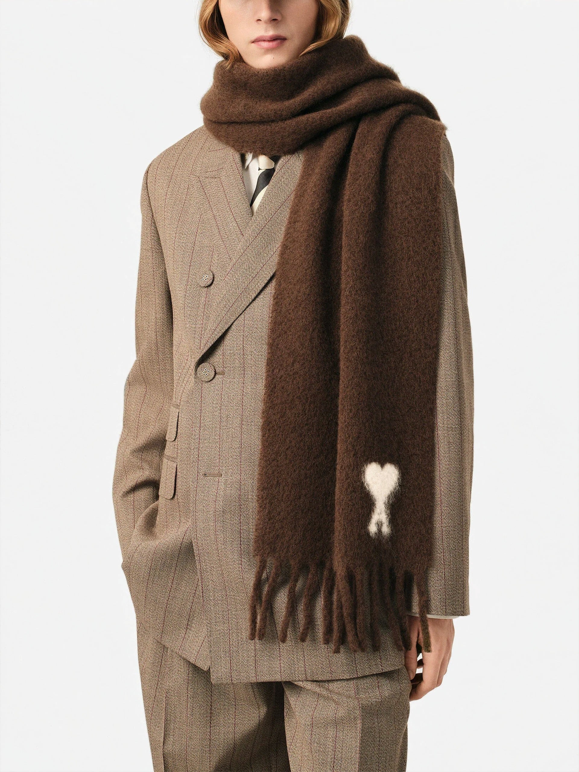 Ami paris Oversized-Schal Ami de Coeur aus Alpaka Braun / Weiß