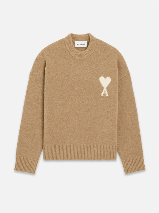 Ami Paris – Rundhalspullover Ami de Coeur aus Alpaka-Mix Beige / Weiß - Beige / White