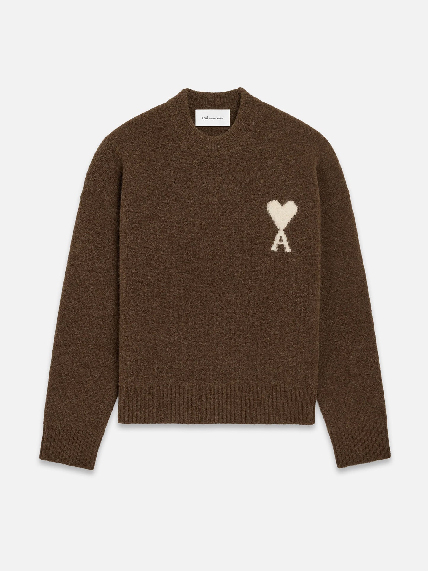 Ami Paris – Rundhalspullover Ami de Coeur aus Alpaka-Mix Braun / Weiß - Brown / White