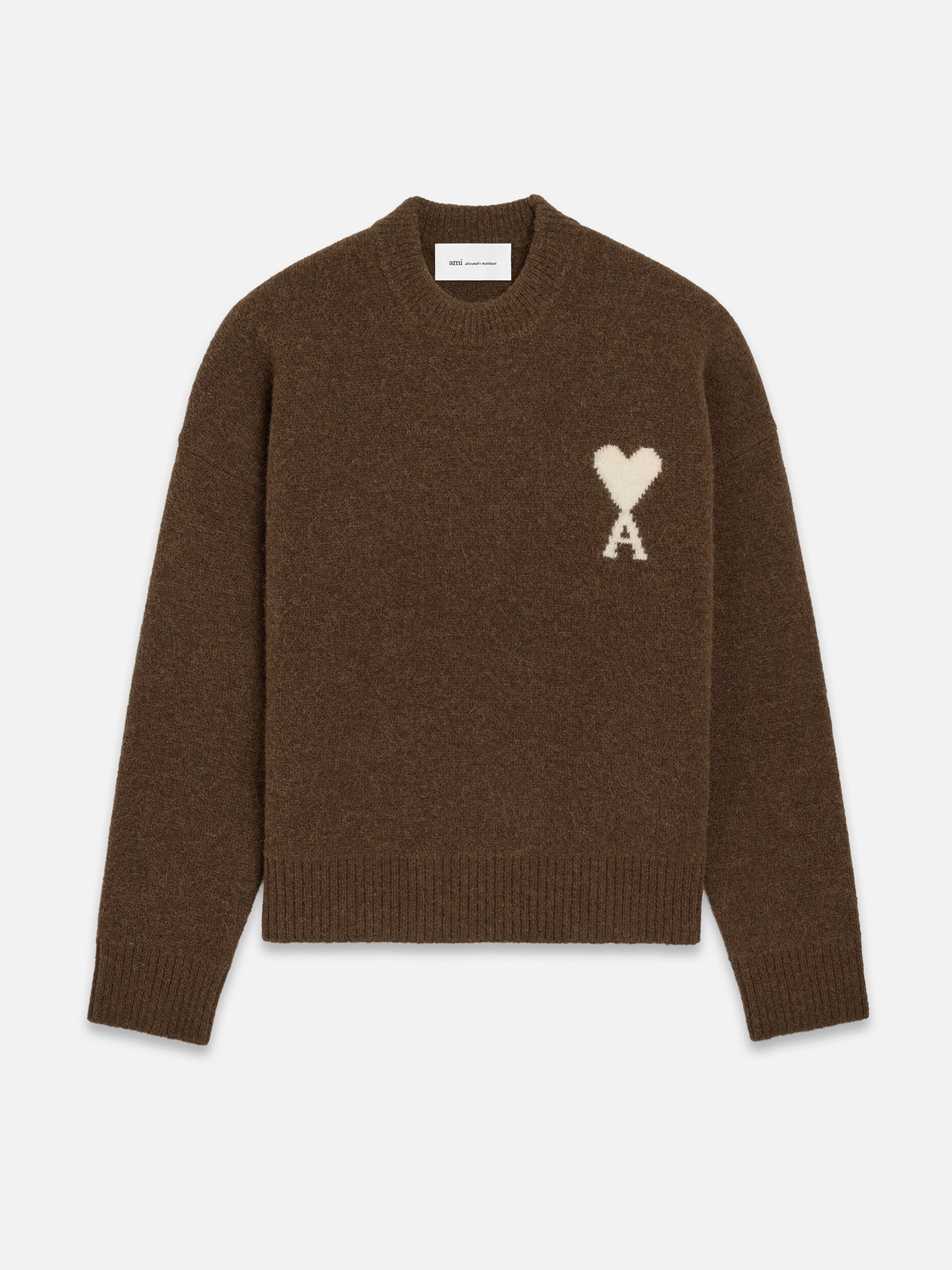 Ami Paris – Rundhalspullover Ami de Coeur aus Alpaka-Mix Braun / Weiß - Brown / White