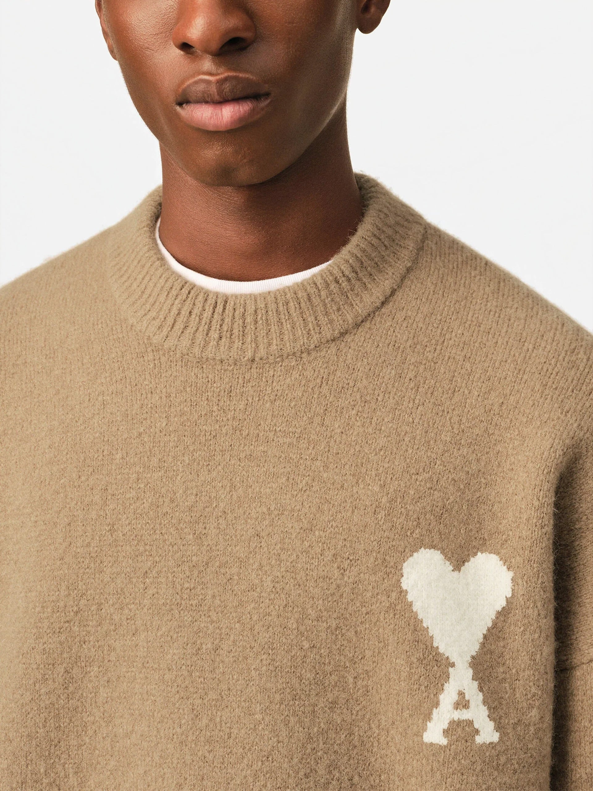 Ami Paris – Rundhalspullover Ami de Coeur aus Alpaka-Mix Beige / Weiß - Beige / White