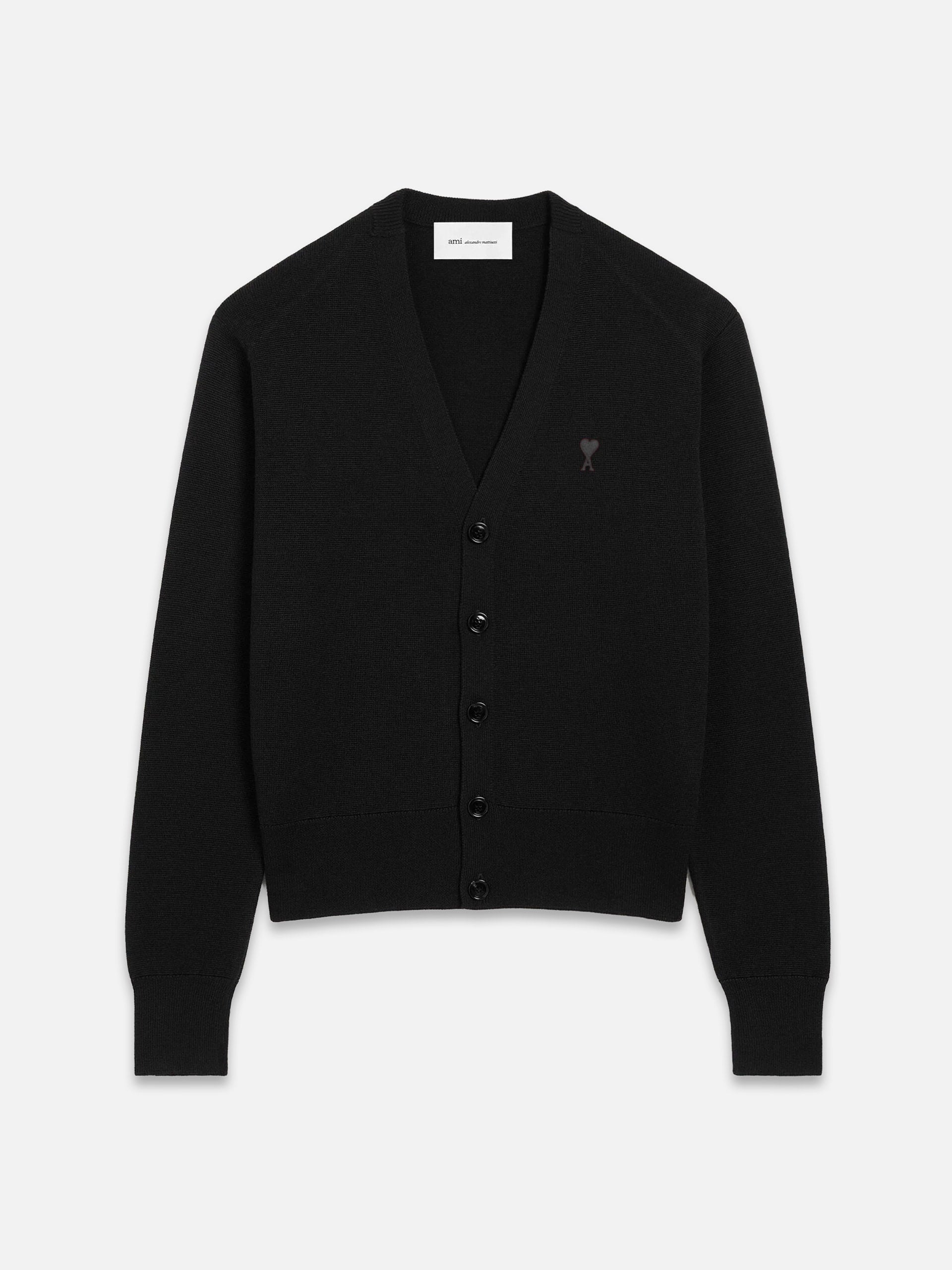 Ami paris Cardigan Ami de Coeur mit V-Ausschnitt für Herren Schwarz