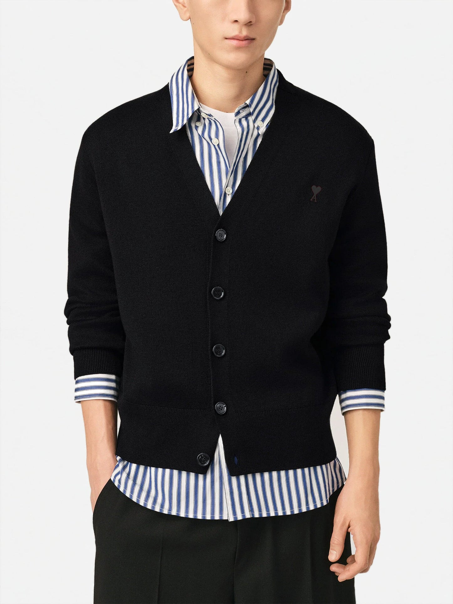 Ami paris Cardigan Ami de Coeur mit V-Ausschnitt für Herren Schwarz