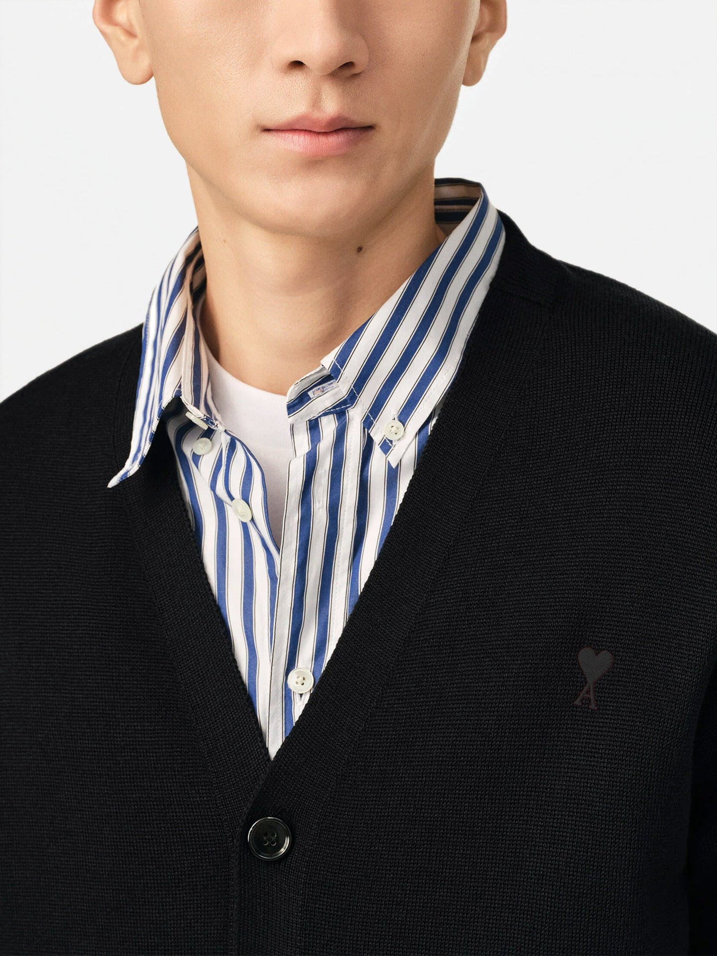 Ami paris Cardigan Ami de Coeur mit V-Ausschnitt für Herren Schwarz