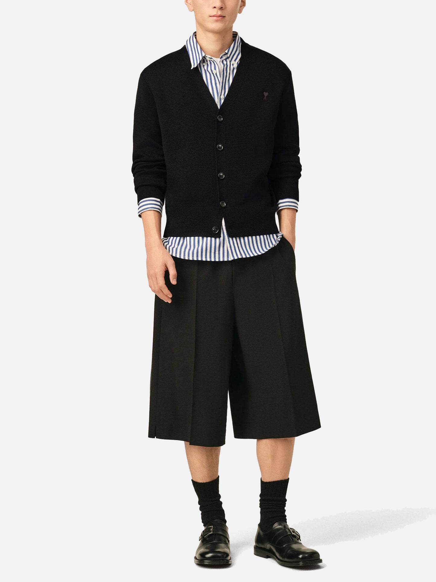 Ami paris Cardigan Ami de Coeur mit V-Ausschnitt für Herren Schwarz