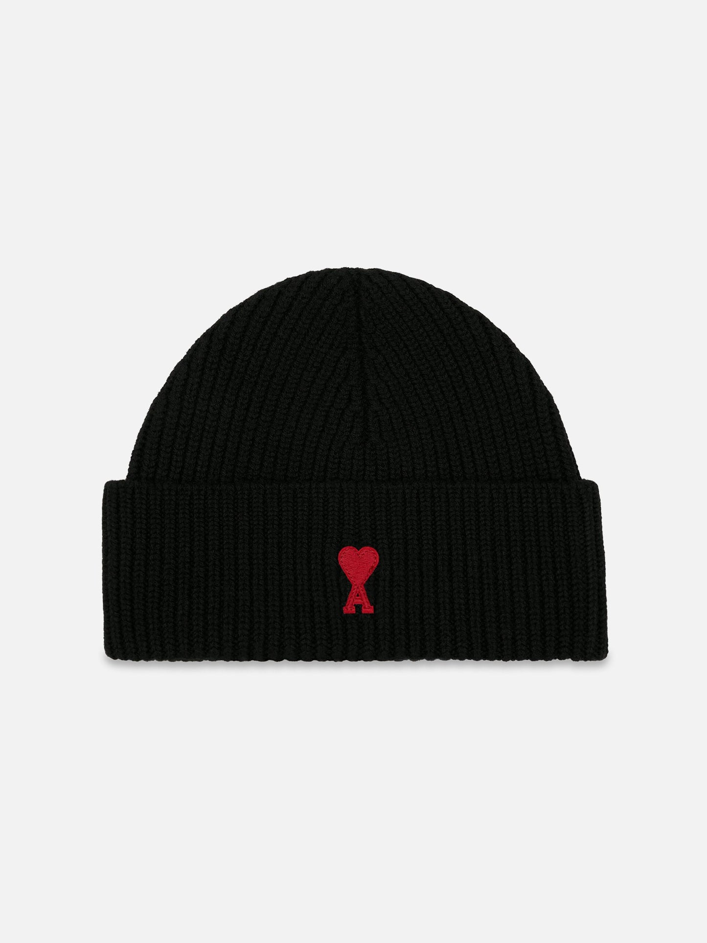 Ami Paris – Beanie mit rotem Ami De Coeur Logo aus Merinowolle Schwarz / Rot - Black / Red