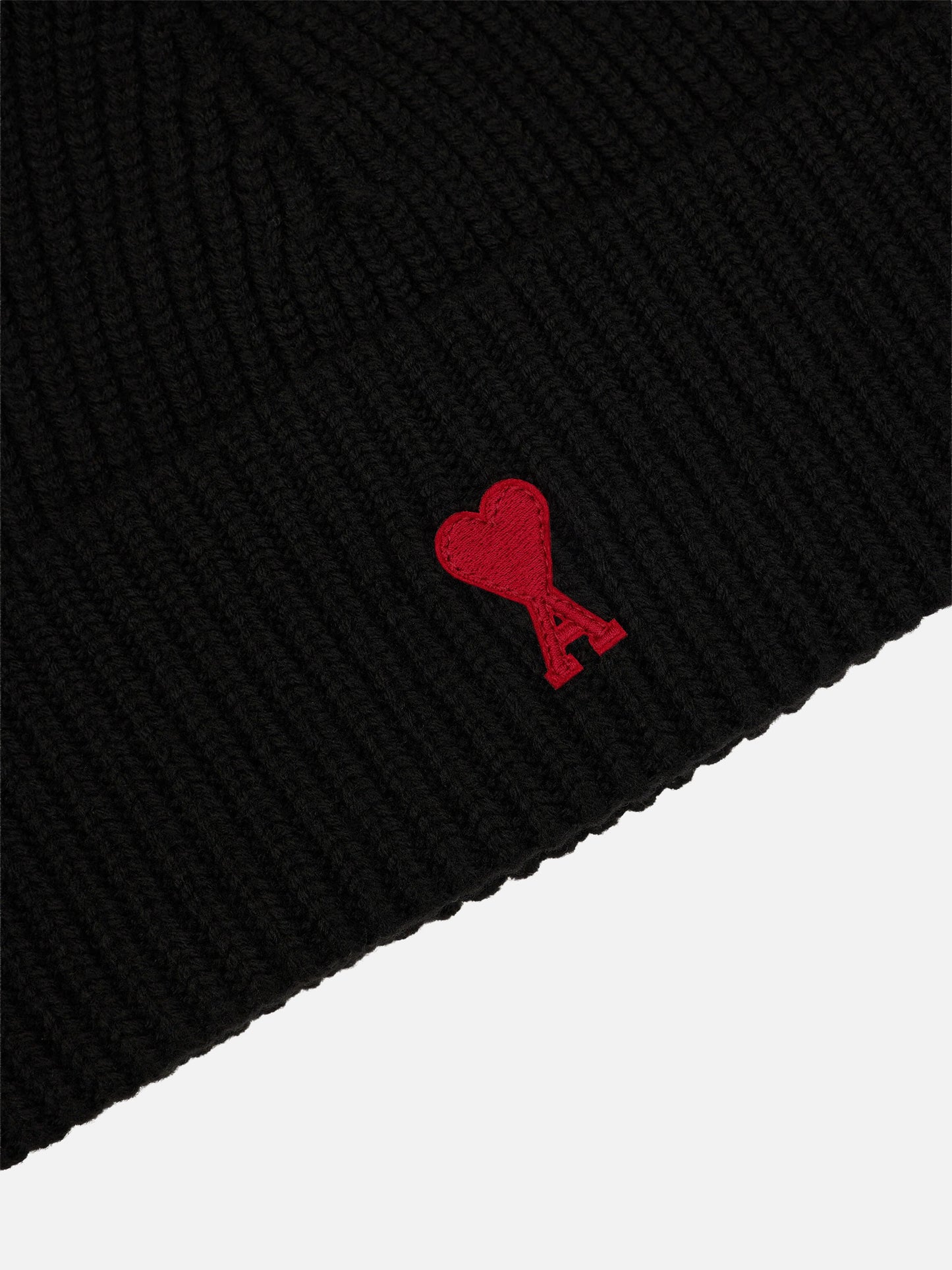 Ami Paris – Beanie mit rotem Ami De Coeur Logo aus Merinowolle Schwarz / Rot - Black / Red