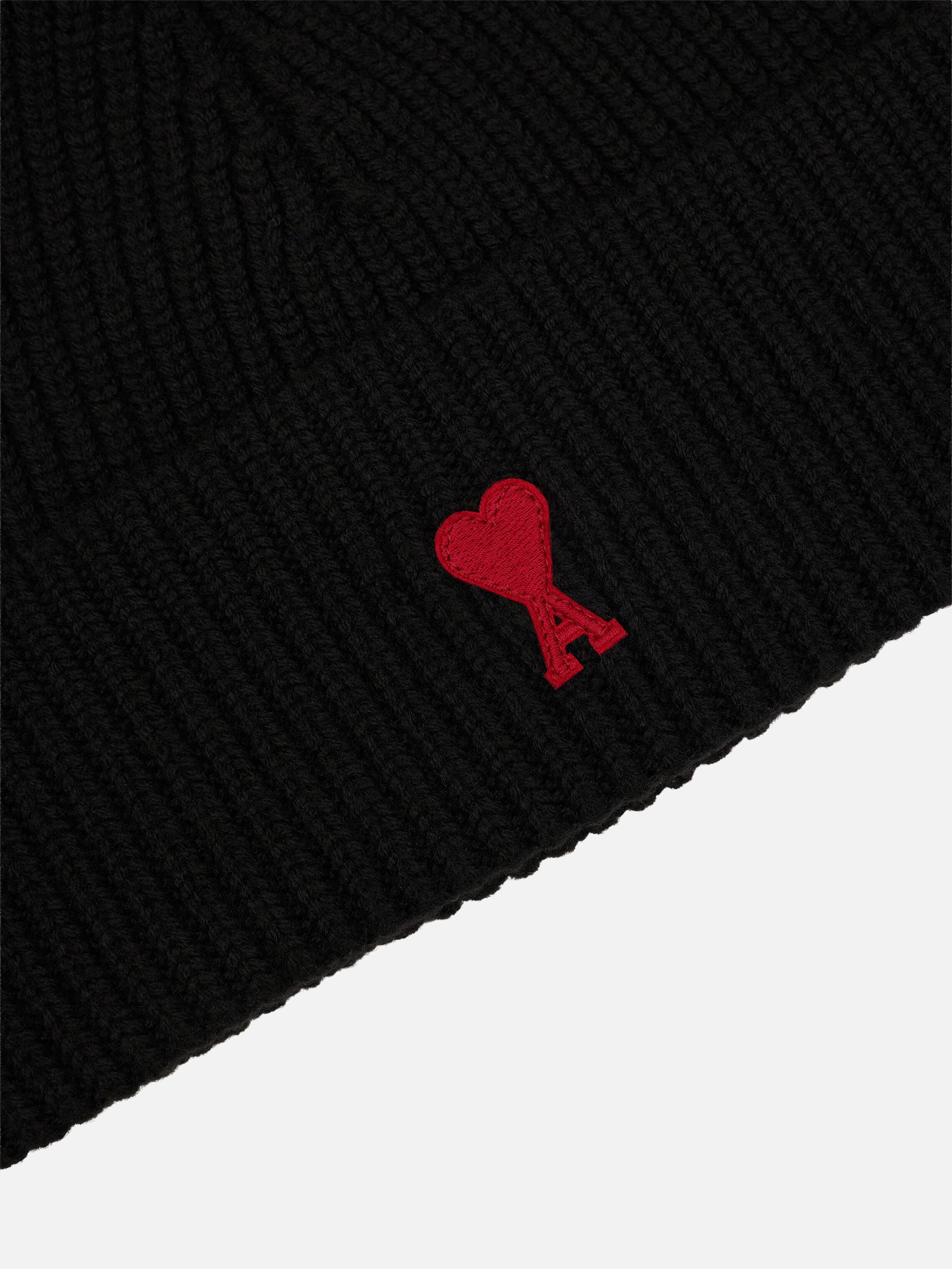 Ami Paris – Beanie mit rotem Ami De Coeur Logo aus Merinowolle Schwarz / Rot - Black / Red