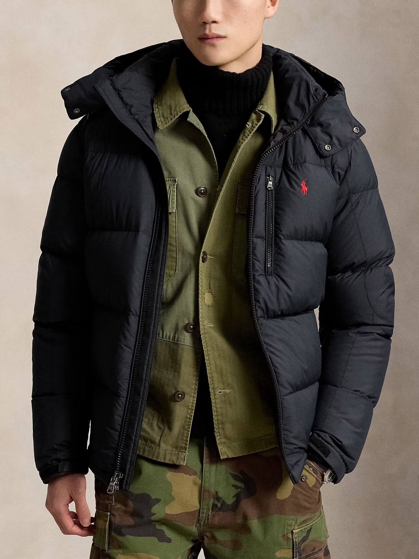 Polo ralph lauren Matte Daunenjacke Gorham mit Kapuze für Herren Schwarz
