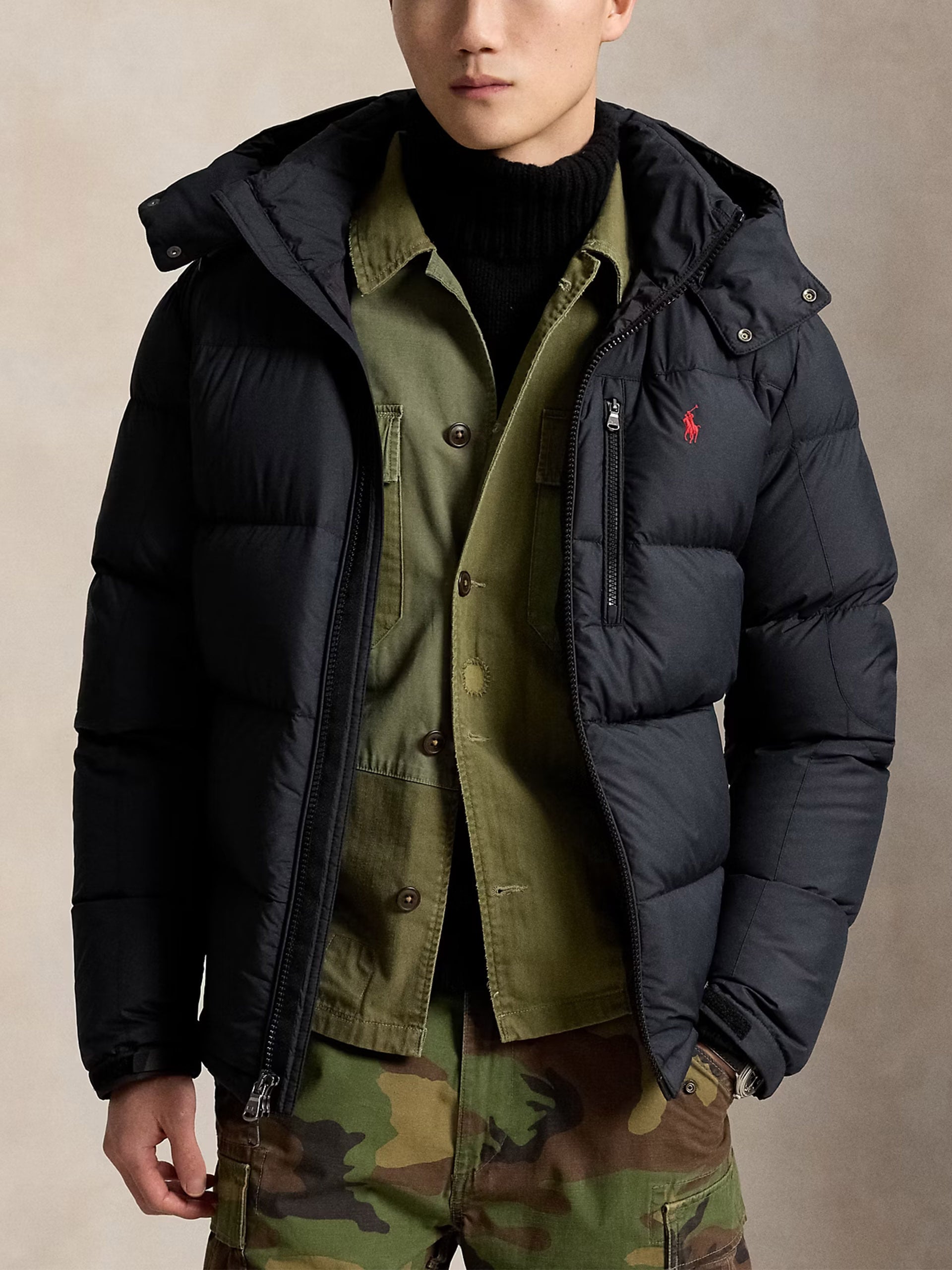 Polo ralph lauren Matte Daunenjacke Gorham mit Kapuze für Herren Schwarz