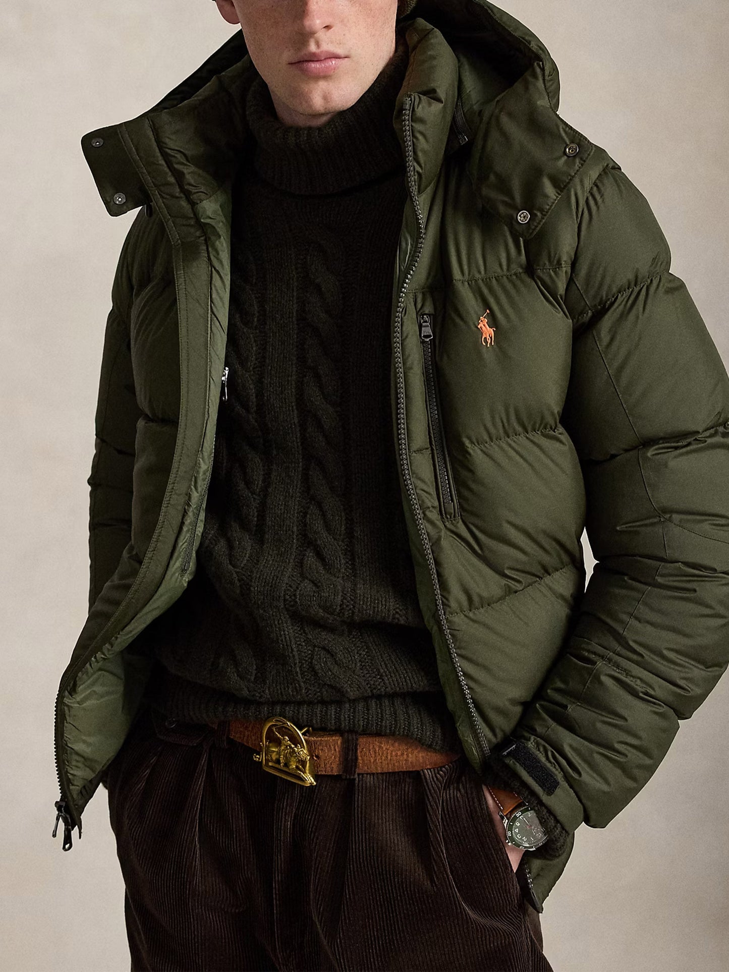 Polo ralph lauren Matte Daunenjacke Gorham mit Kapuze für Herren Olivgrün