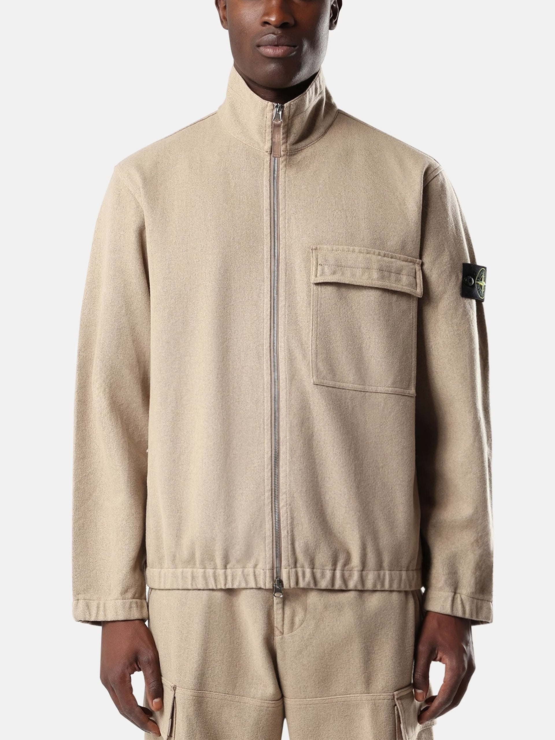 Stone island Hemdjacke aus Woll-Nylon-Flanell für Herren Hellbeige