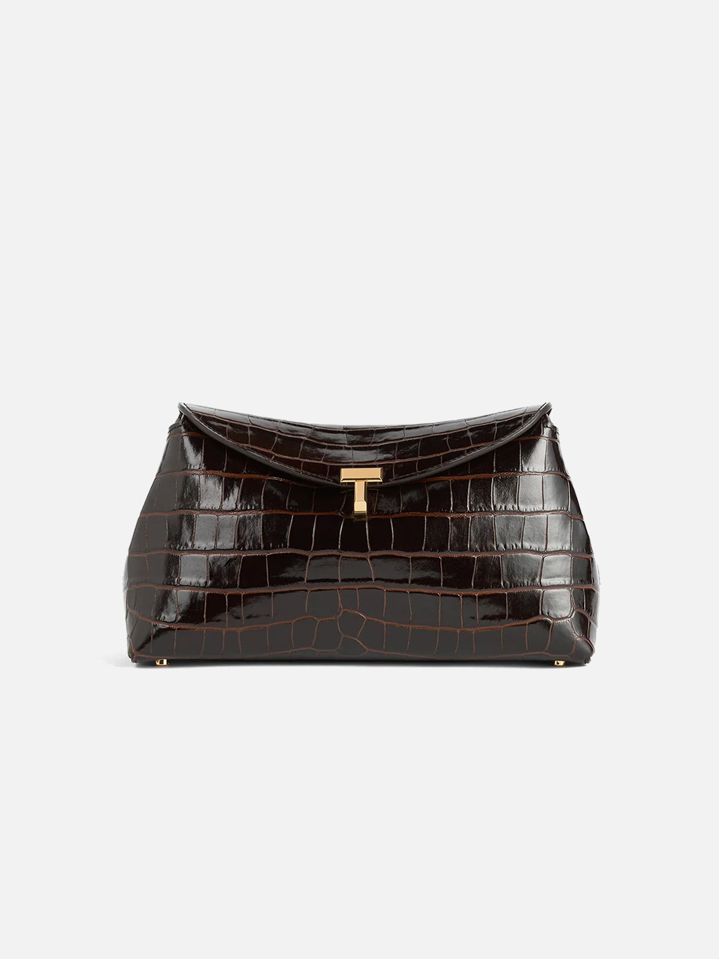 Toteme Clutch T-Lock aus Leder mit Kroko-Prägung Dunkelbraun
