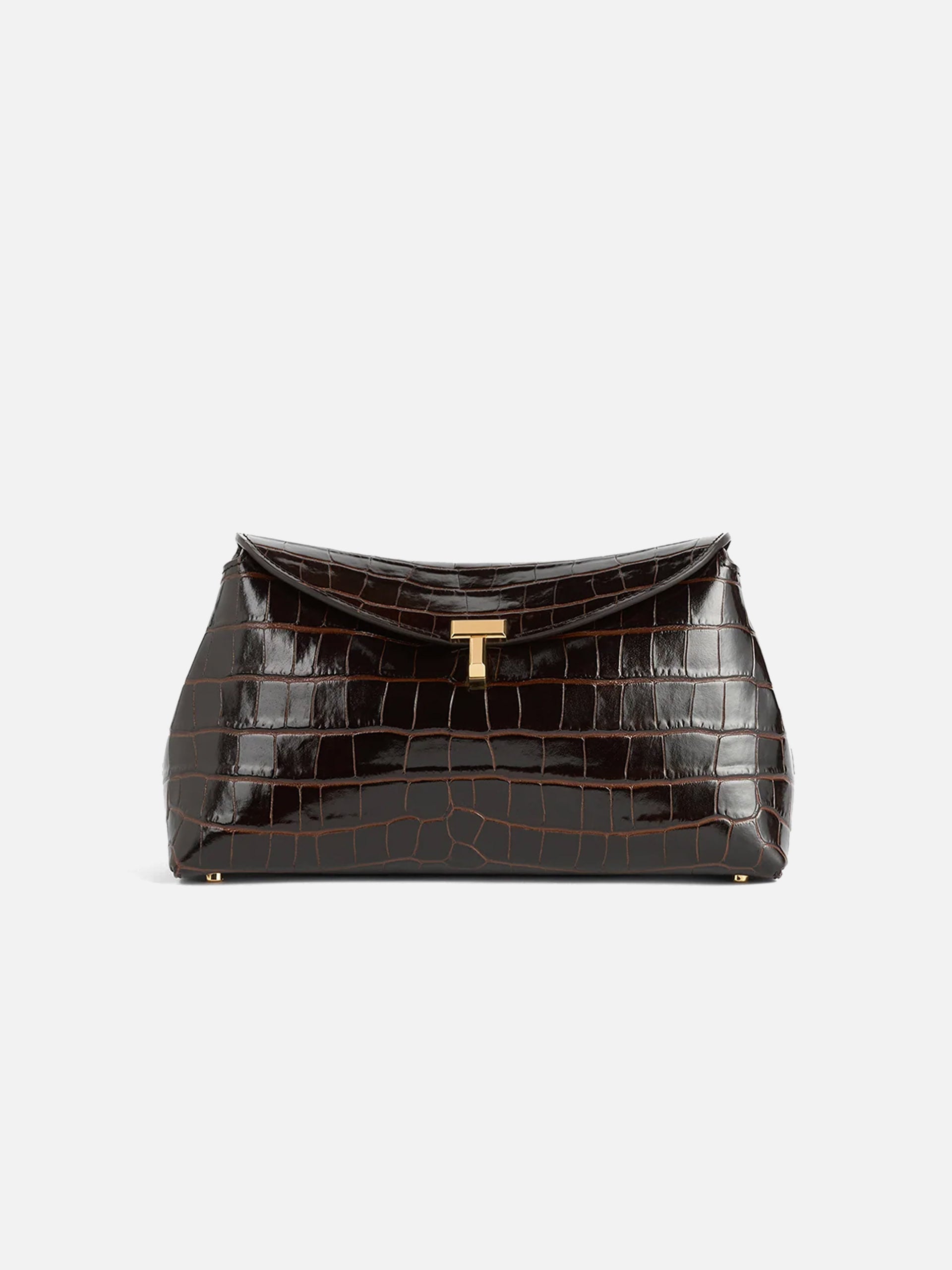 Toteme Clutch T-Lock aus Leder mit Kroko-Prägung Dunkelbraun