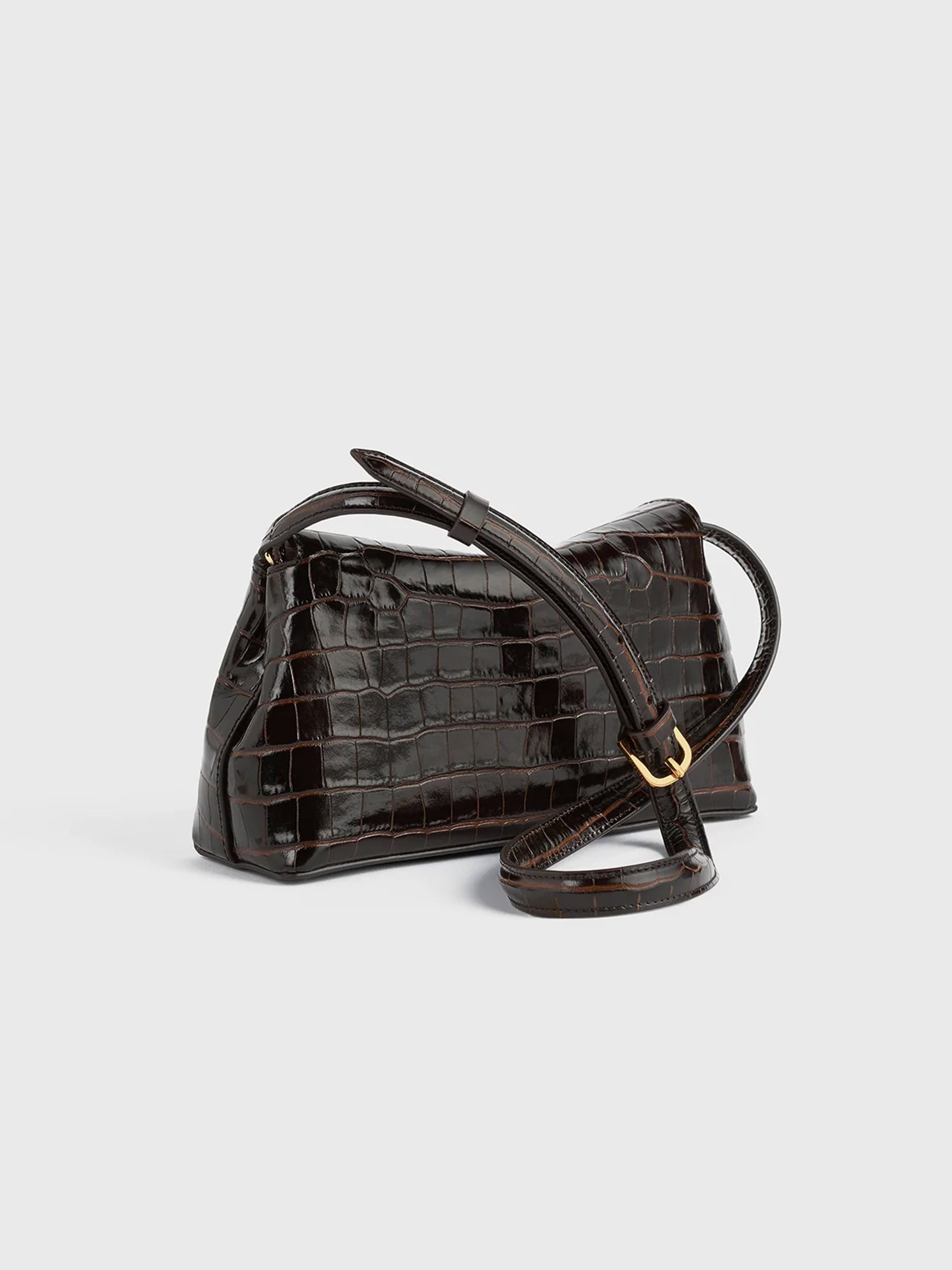 Toteme Clutch T-Lock aus Leder mit Kroko-Prägung Dunkelbraun