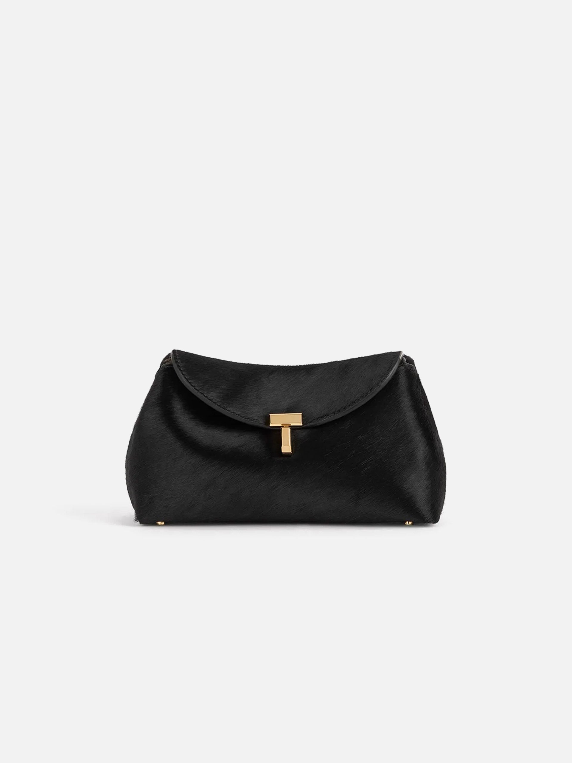 Toteme Clutch T-Lock Mini aus Leder in Pony-Optik Schwarz