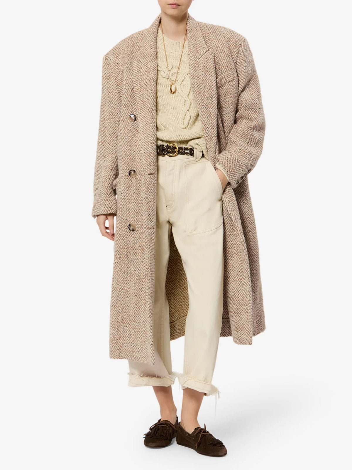 Marant etoile Mantel Pilda mit Fischgrätmuster für Damen Beige
