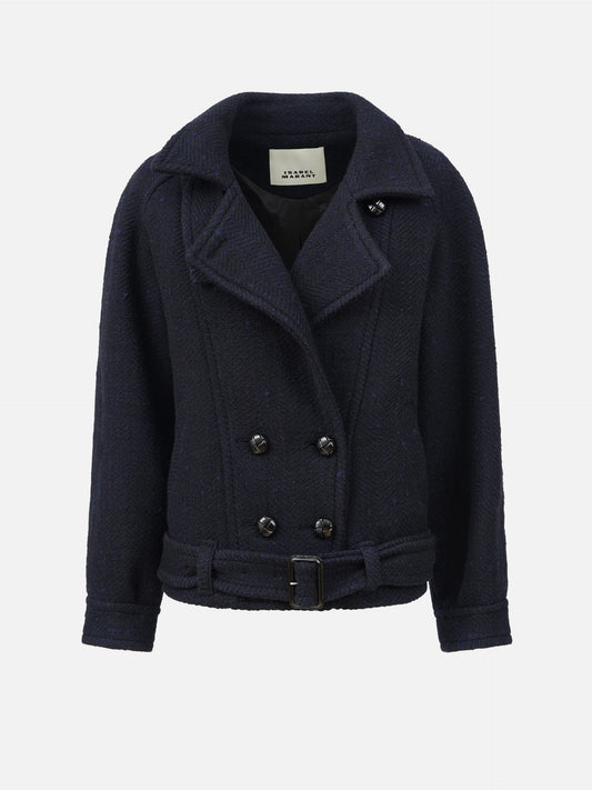 Isabel marant Kurzmantel Elvane aus Schurwolle für Damen Navyblau