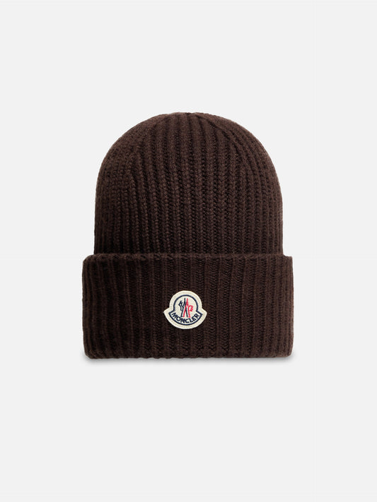 Moncler Mütze aus Wolle und Kaschmir mit Logo Dunkelbraun