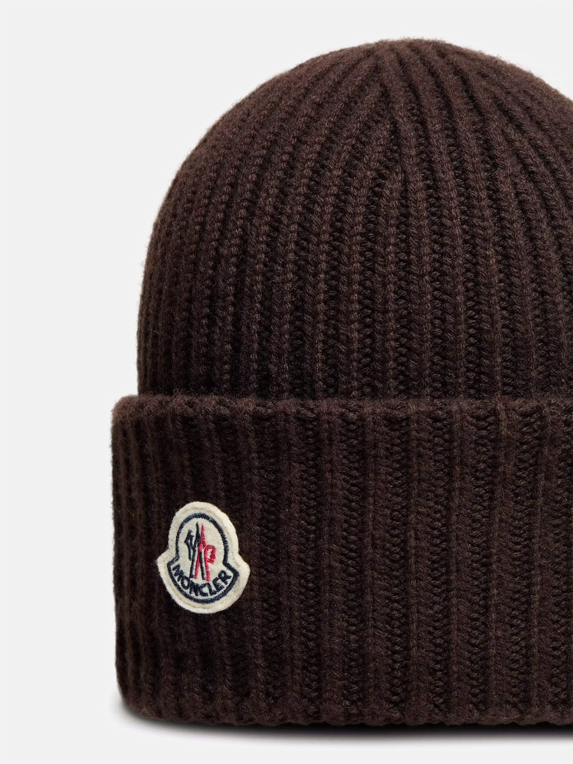 Moncler Mütze aus Wolle und Kaschmir mit Logo Dunkelbraun