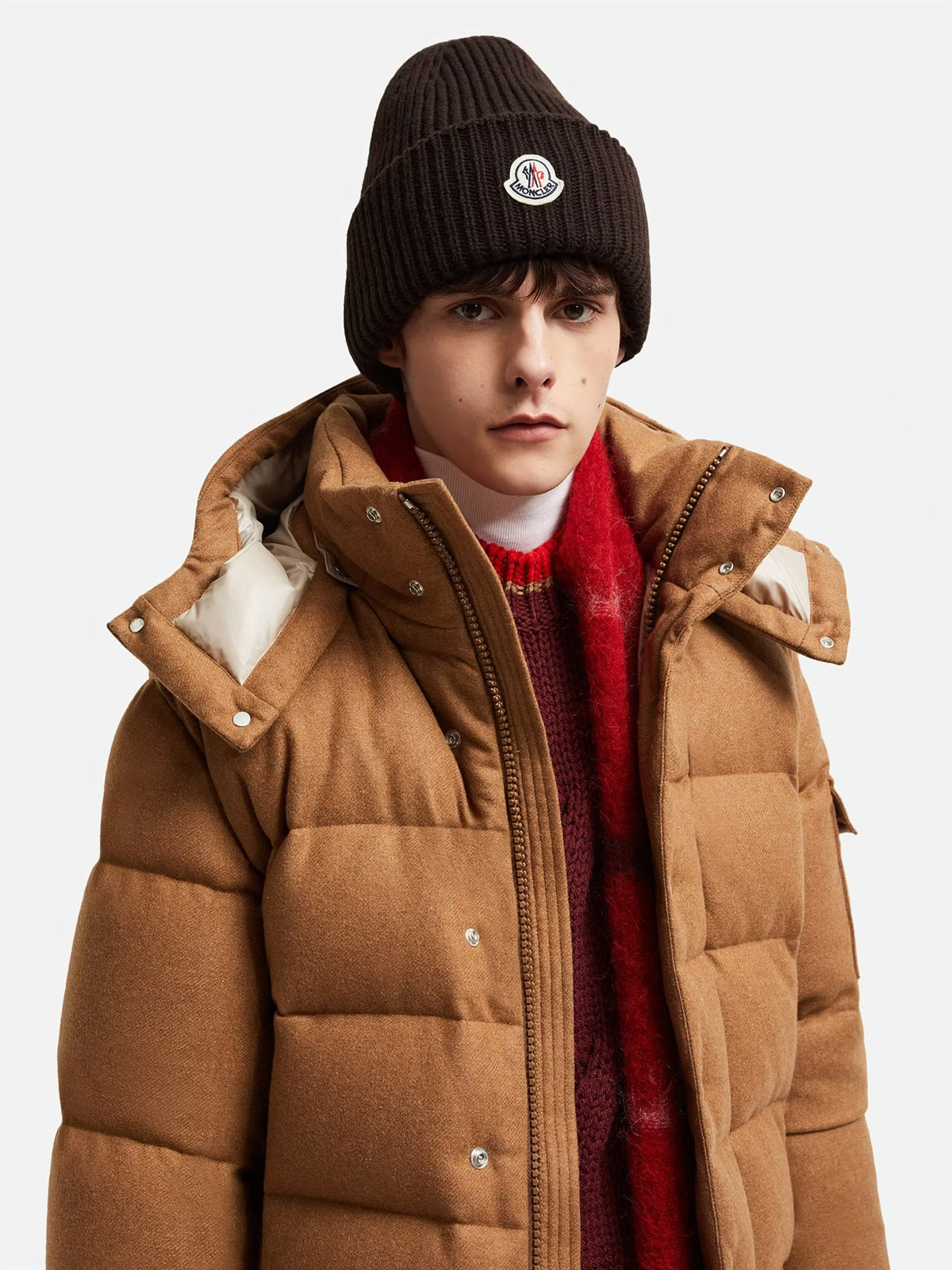 Moncler Mütze aus Wolle und Kaschmir mit Logo Dunkelbraun