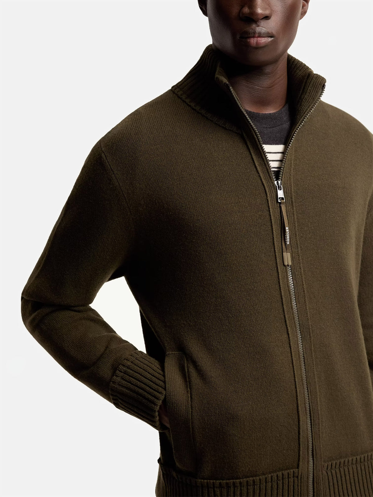 Moncler Strickjacke aus Kaschmir und Wolle für Herren Olivgrün