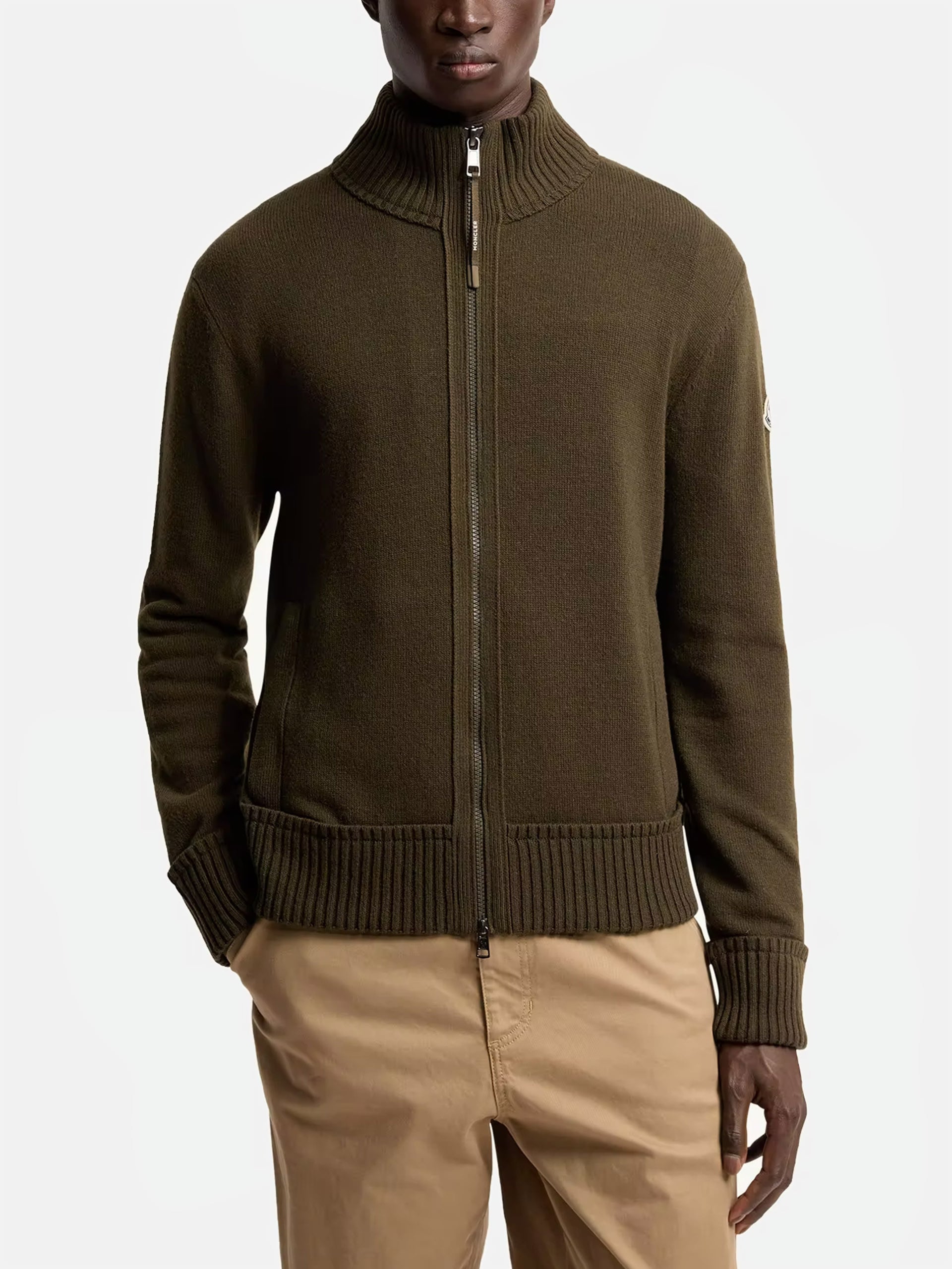 Moncler Strickjacke aus Kaschmir und Wolle für Herren Olivgrün