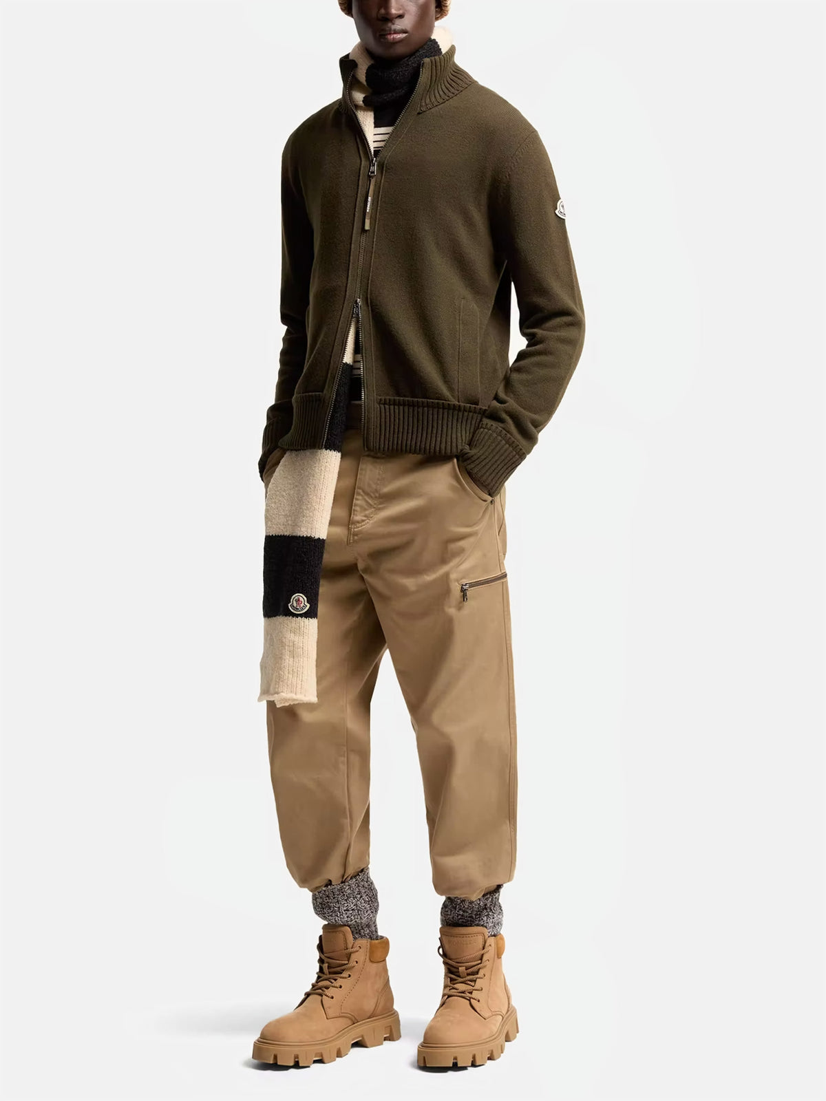 Moncler Strickjacke aus Kaschmir und Wolle für Herren Olivgrün
