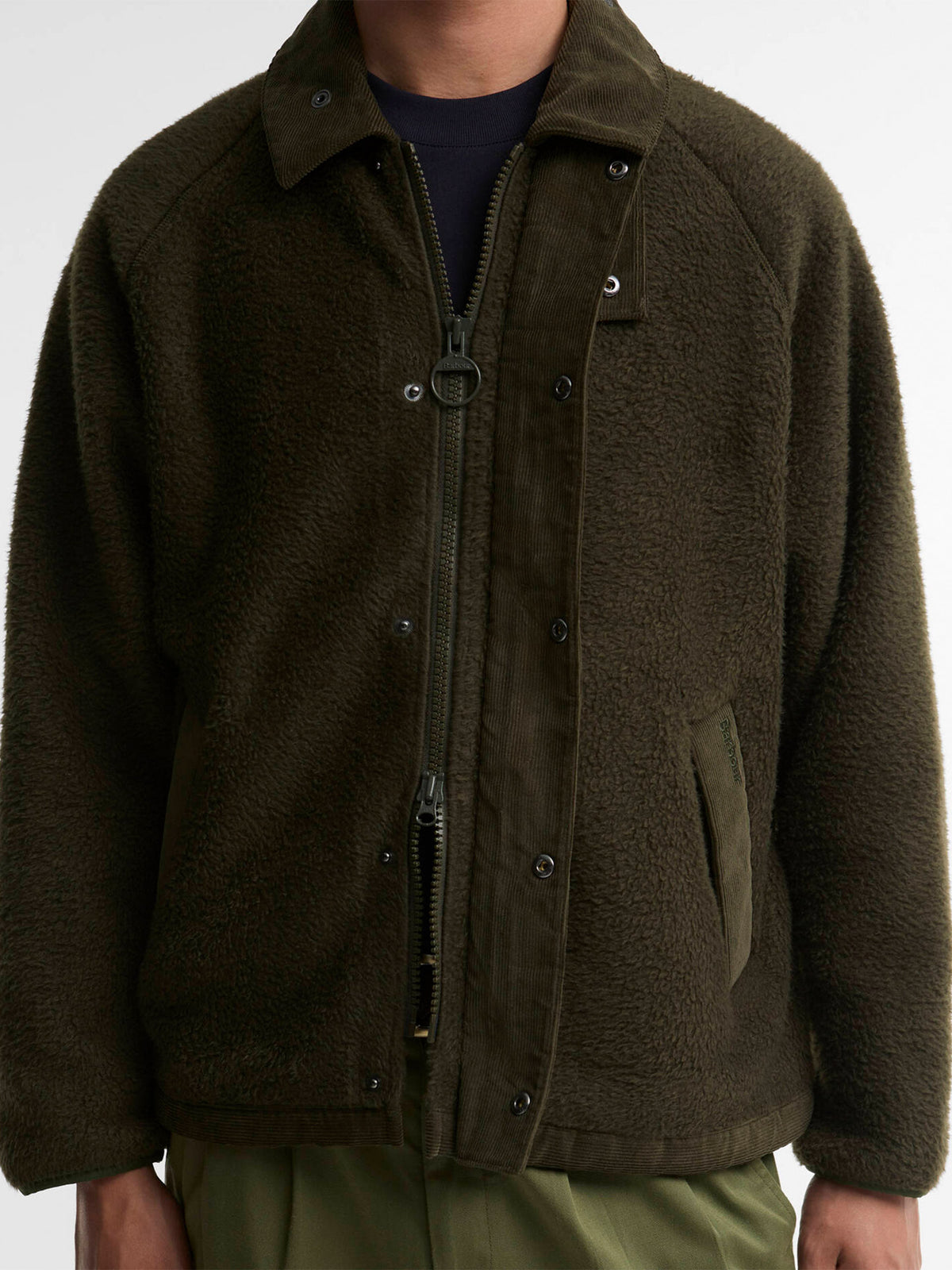 Barbour Fleecejacke Transport mit Cordkragen Olivgrün