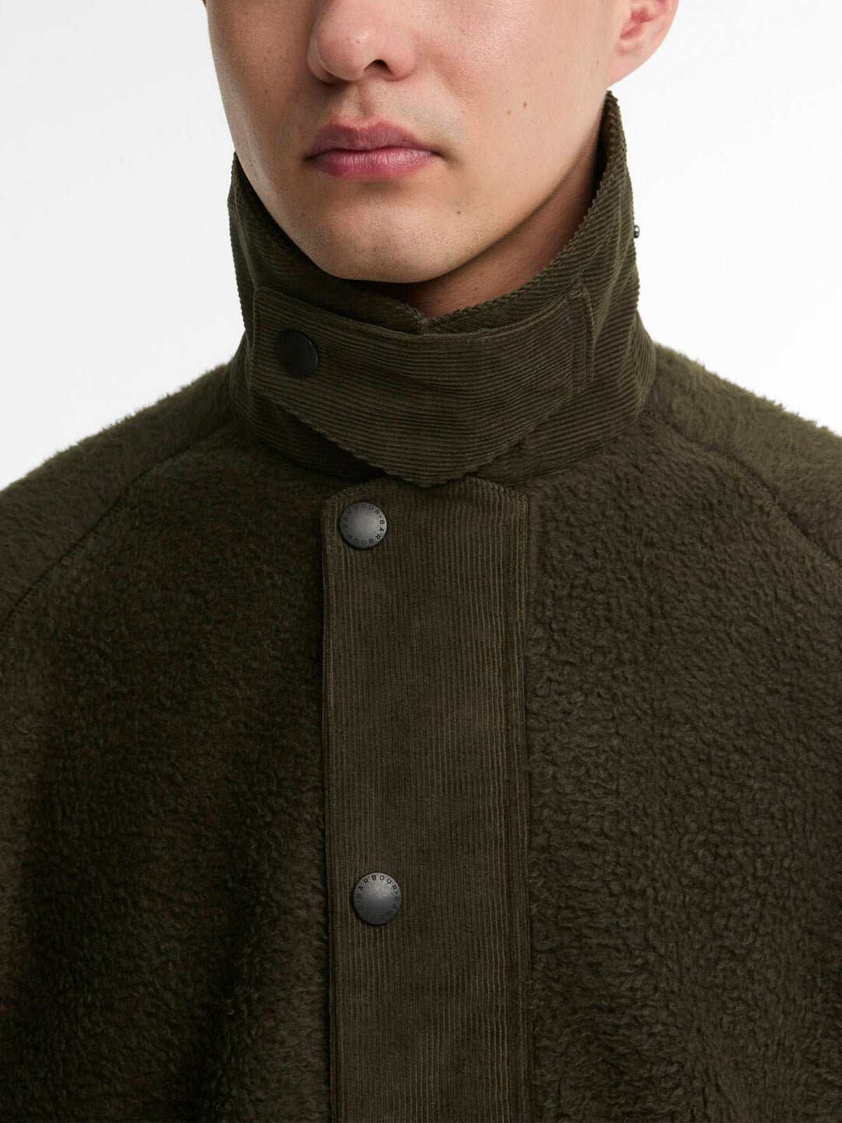 Barbour Fleecejacke Transport mit Cordkragen Olivgrün