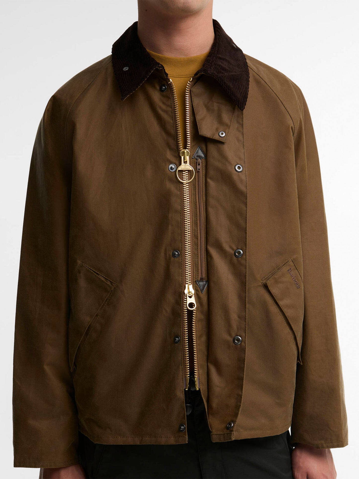 Barbour Wachsjacke OS Transport mit Cordkragen Braun