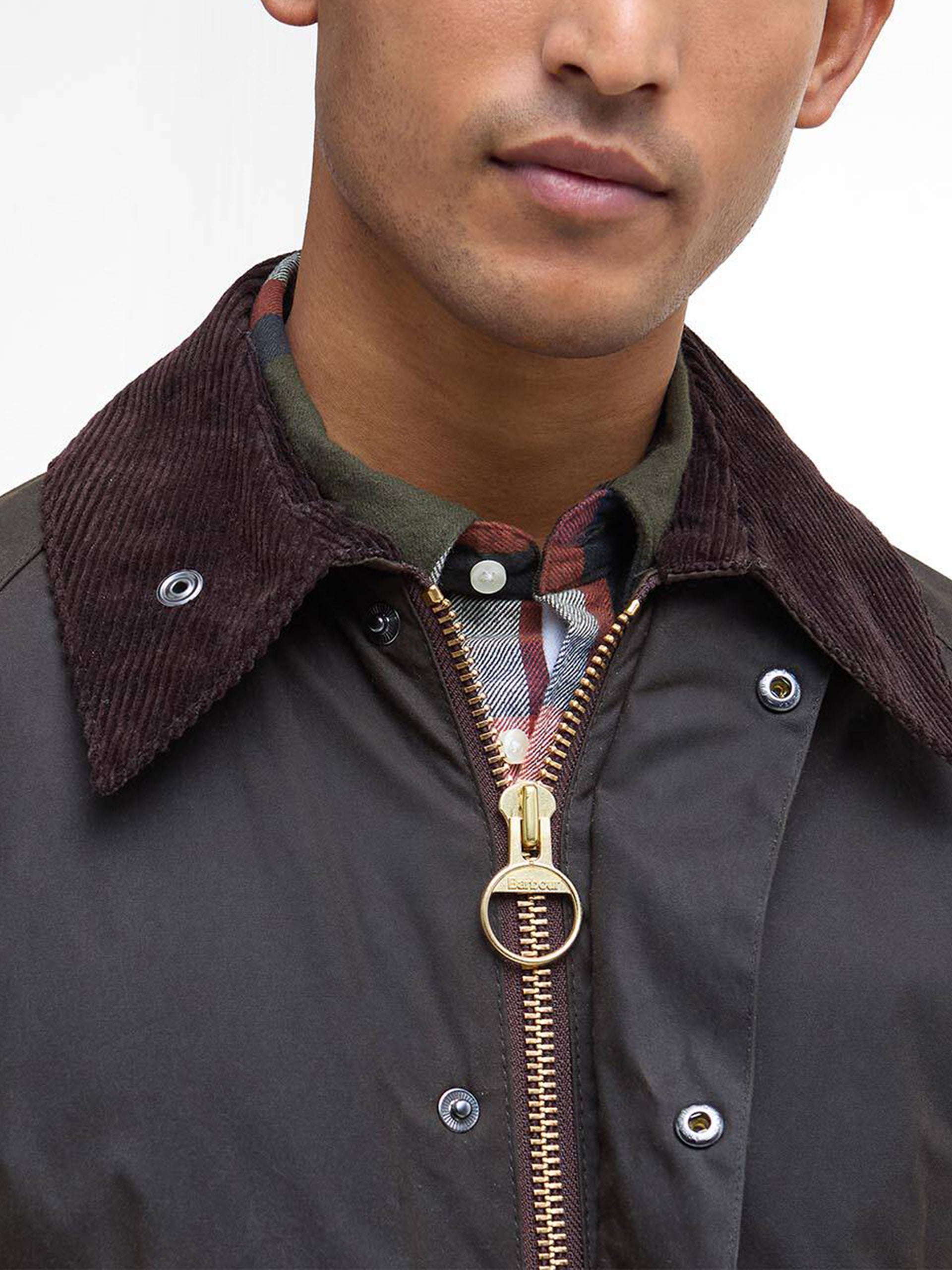 Barbour Wachsjacke Classic Bedale mit Cordkragen Olivgrün
