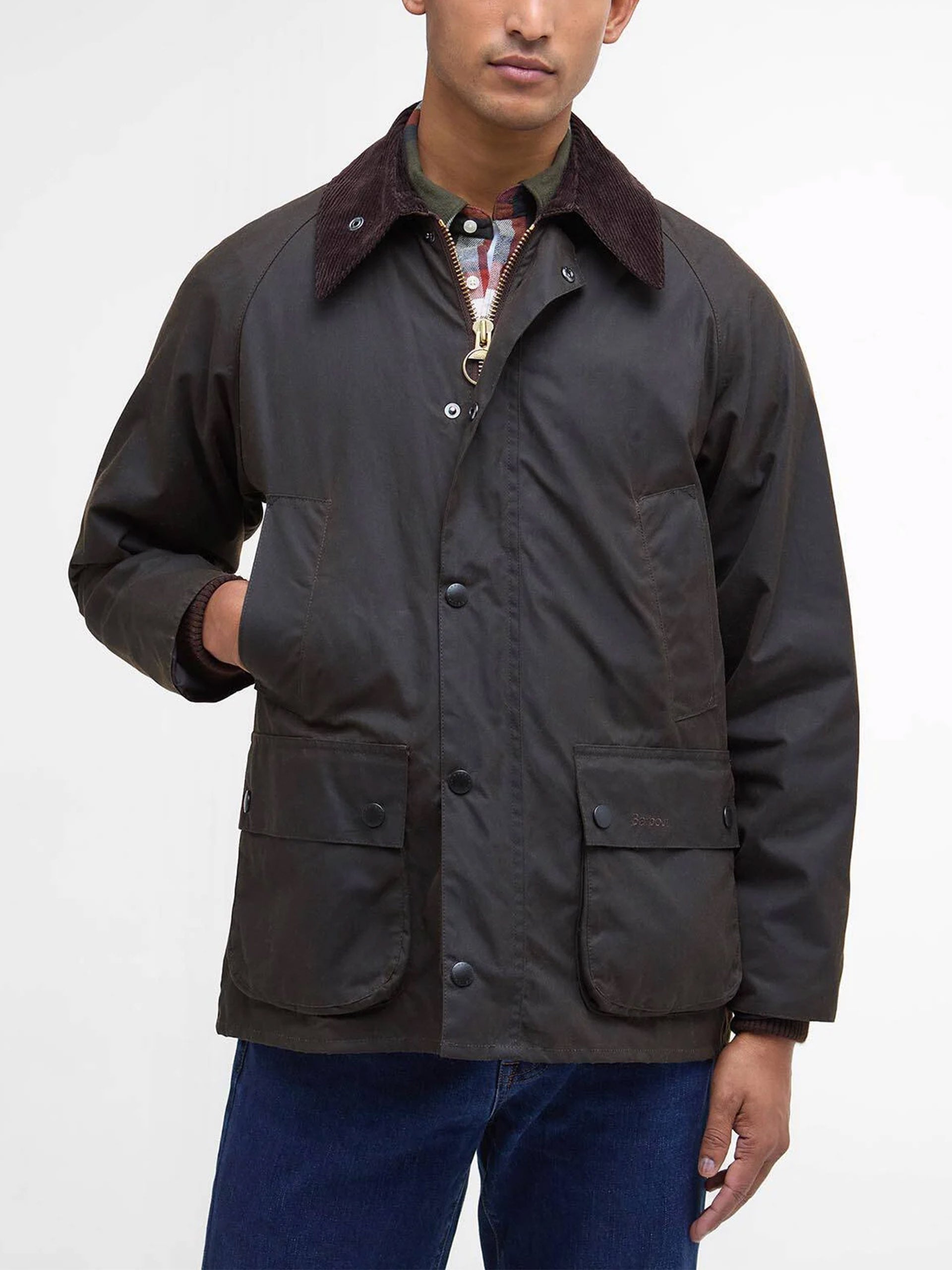 Barbour Wachsjacke Classic Bedale mit Cordkragen Olivgrün