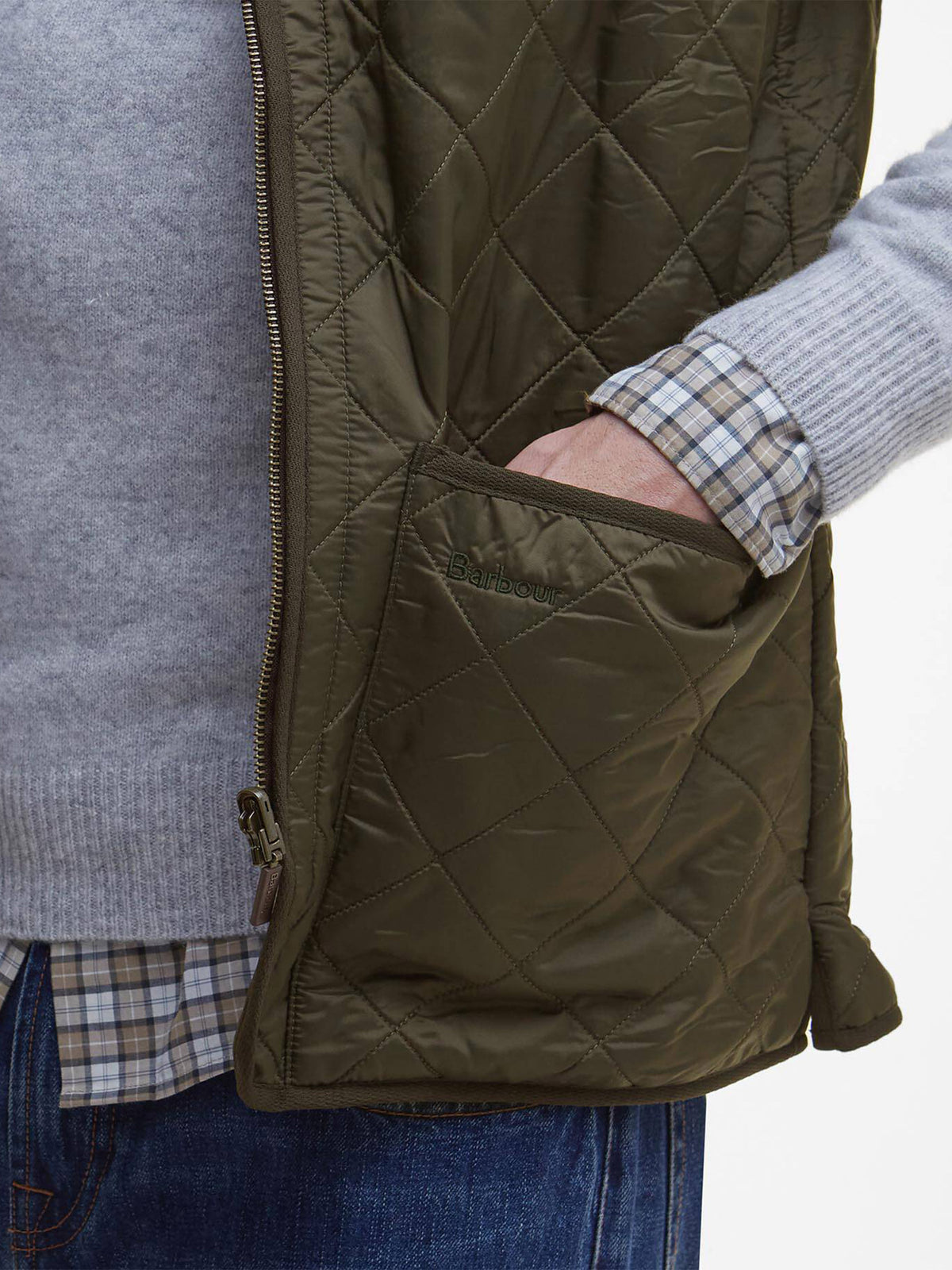 Barbour Steppweste Polarquilt Zip-In mit Fleecefutter Olivgrün