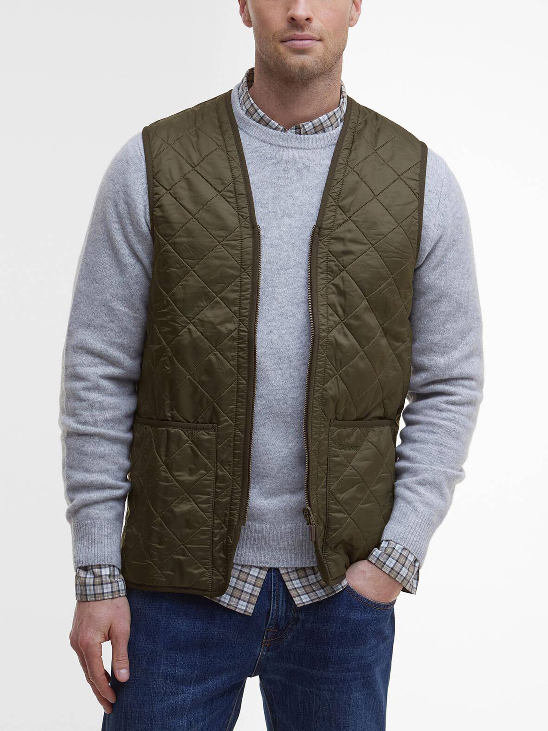 Barbour Steppweste Polarquilt Zip-In mit Fleecefutter Olivgrün