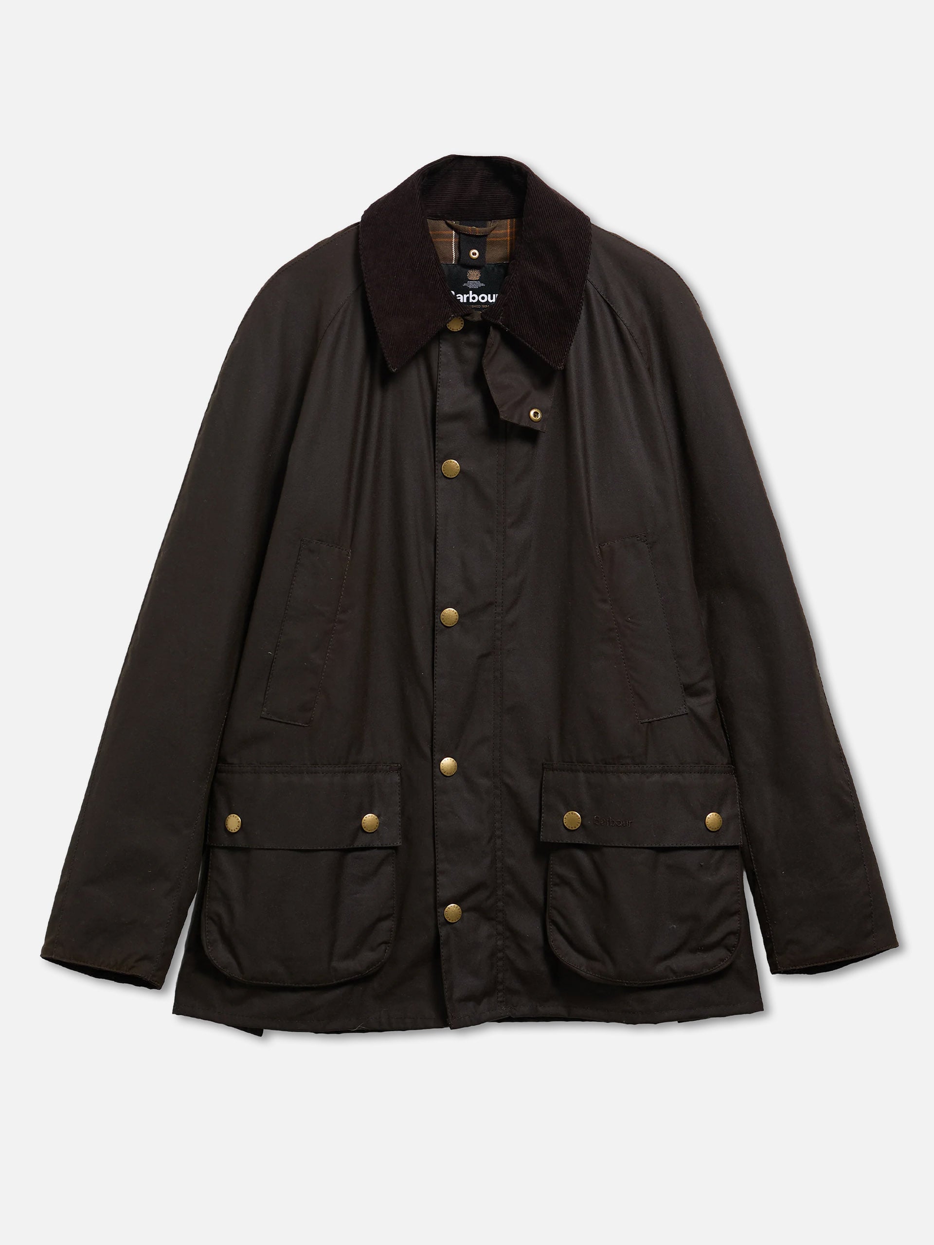 Barbour Wachsjacke Ashby mit Cordkragen Olivgrün