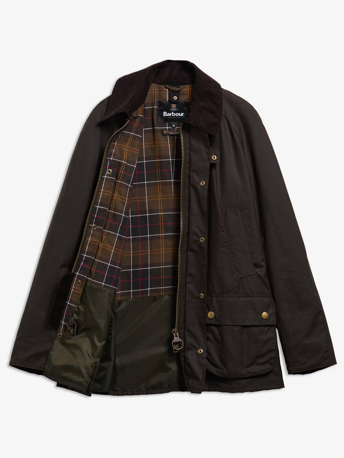 Barbour Wachsjacke Ashby mit Cordkragen Olivgrün